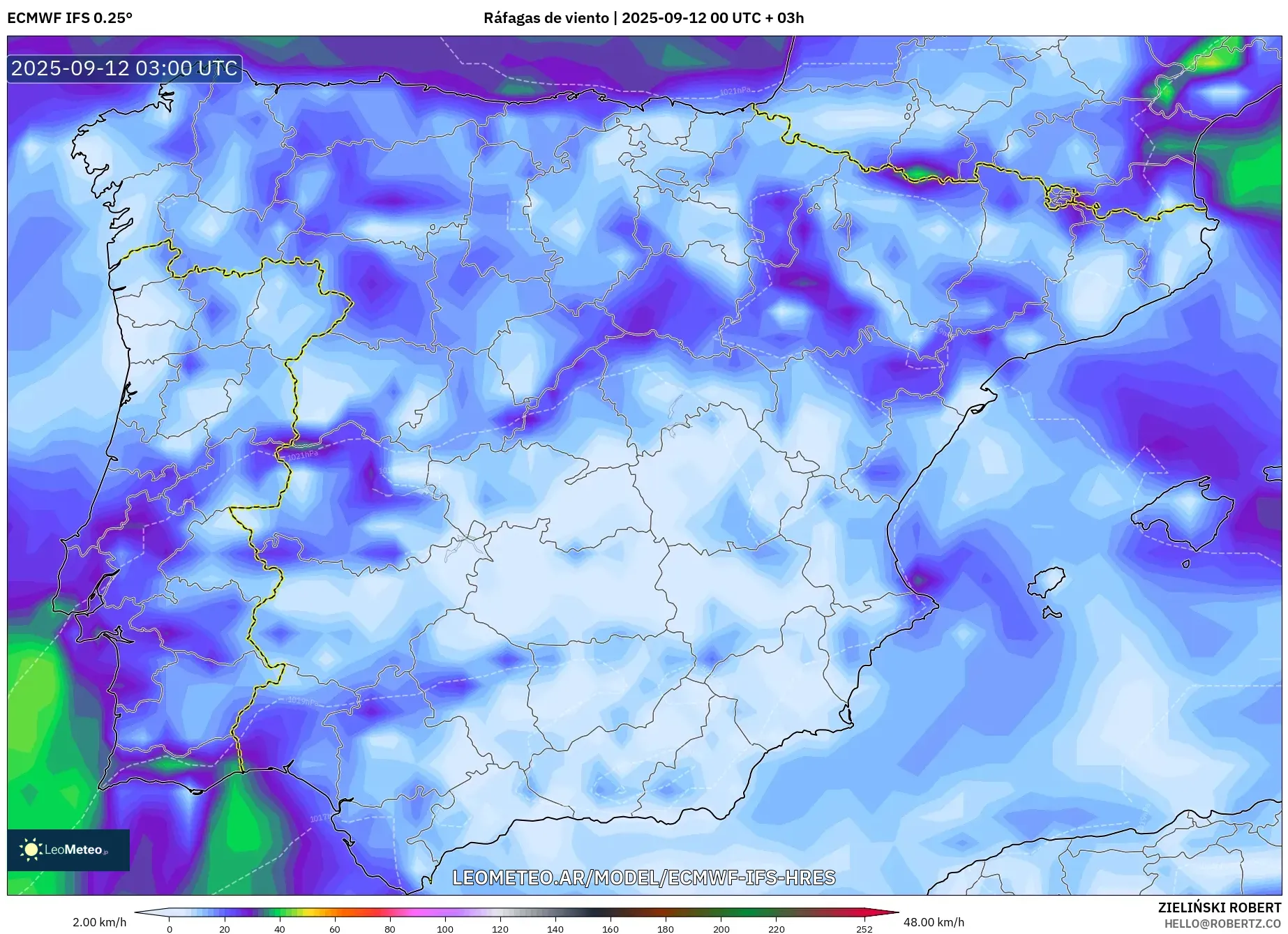 ECMWF IFS 0.25° model - España, Ráfagas de viento