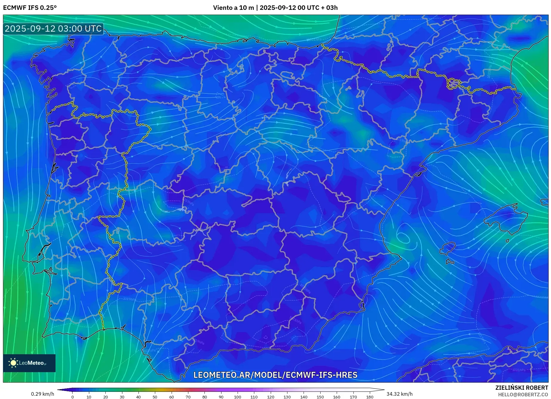 ECMWF IFS 0.25° model - España, Viento a 10 m ECMWF IFS 0.25° model - España, Viento a 10 m