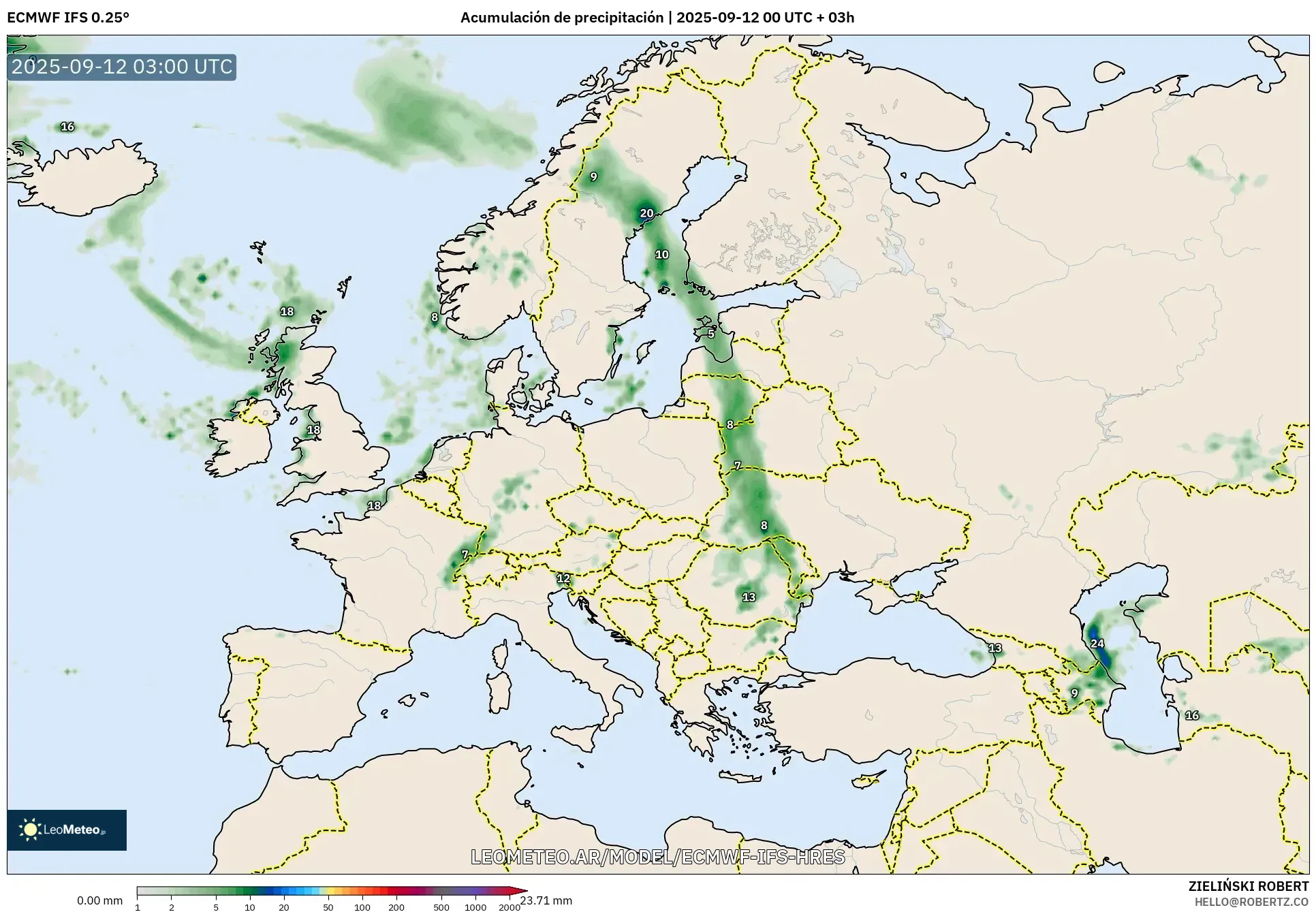 ECMWF IFS 0.25° model - Europa, Acumulación de precipitación