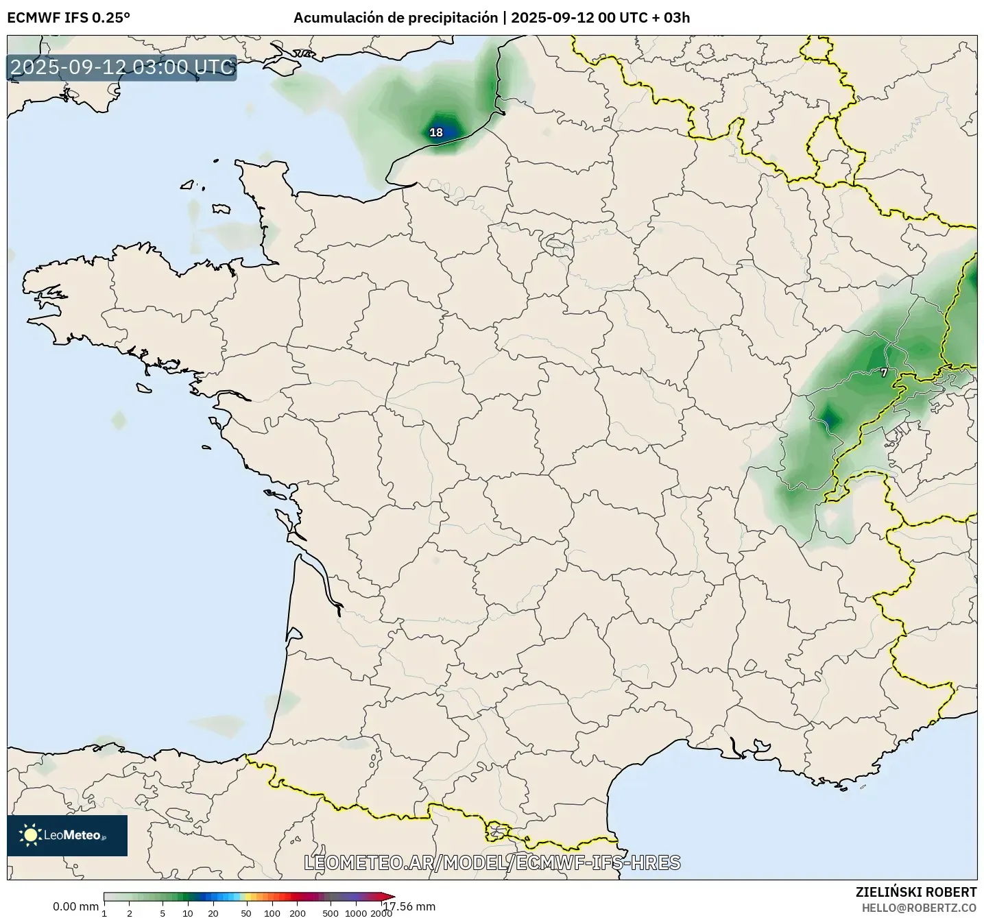 ECMWF IFS 0.25° model - Francia, Acumulación de precipitación ECMWF IFS 0.25° model - Francia, Acumulación de precipitación
