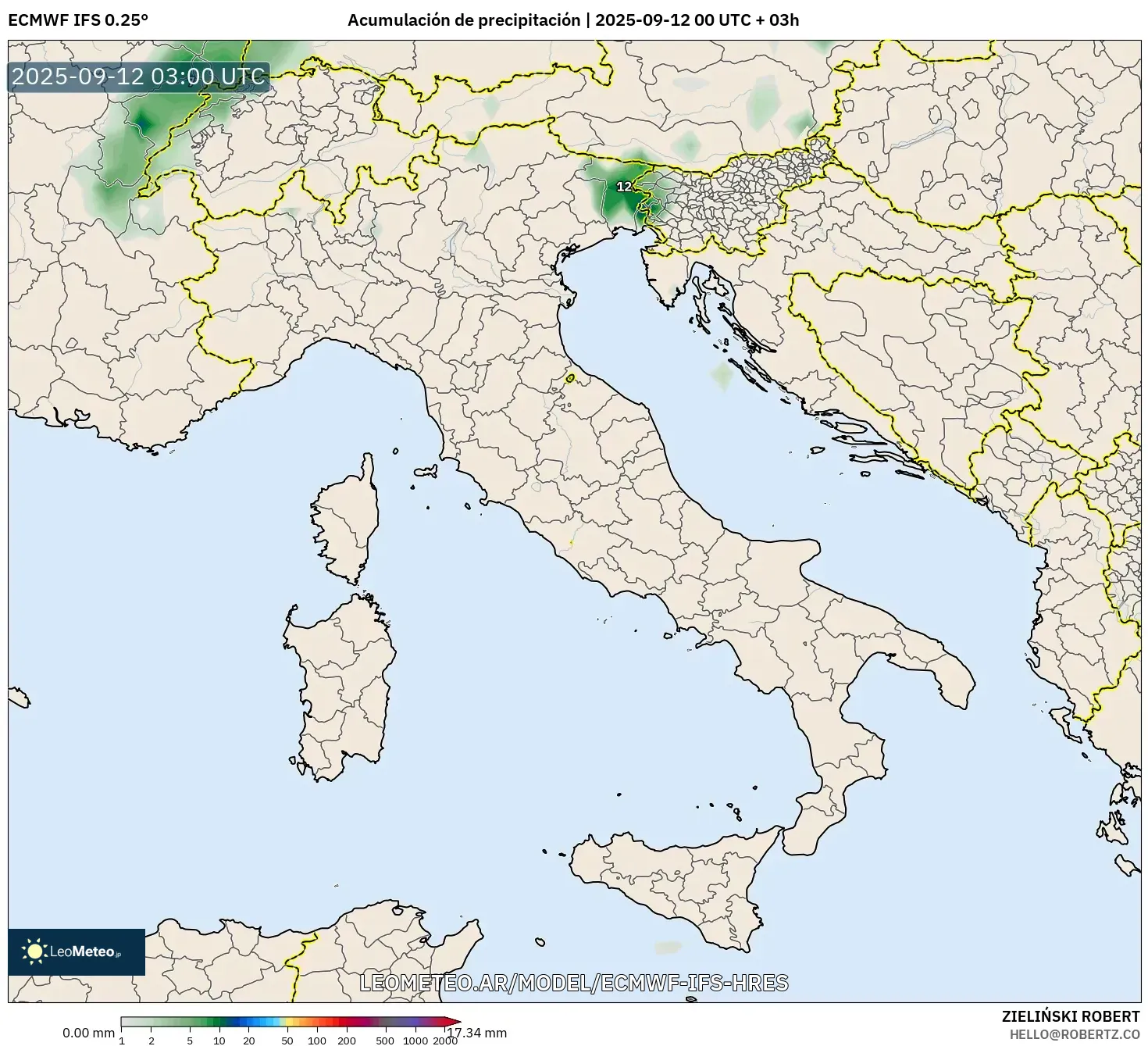 ECMWF IFS 0.25° model - Italia, Acumulación de precipitación