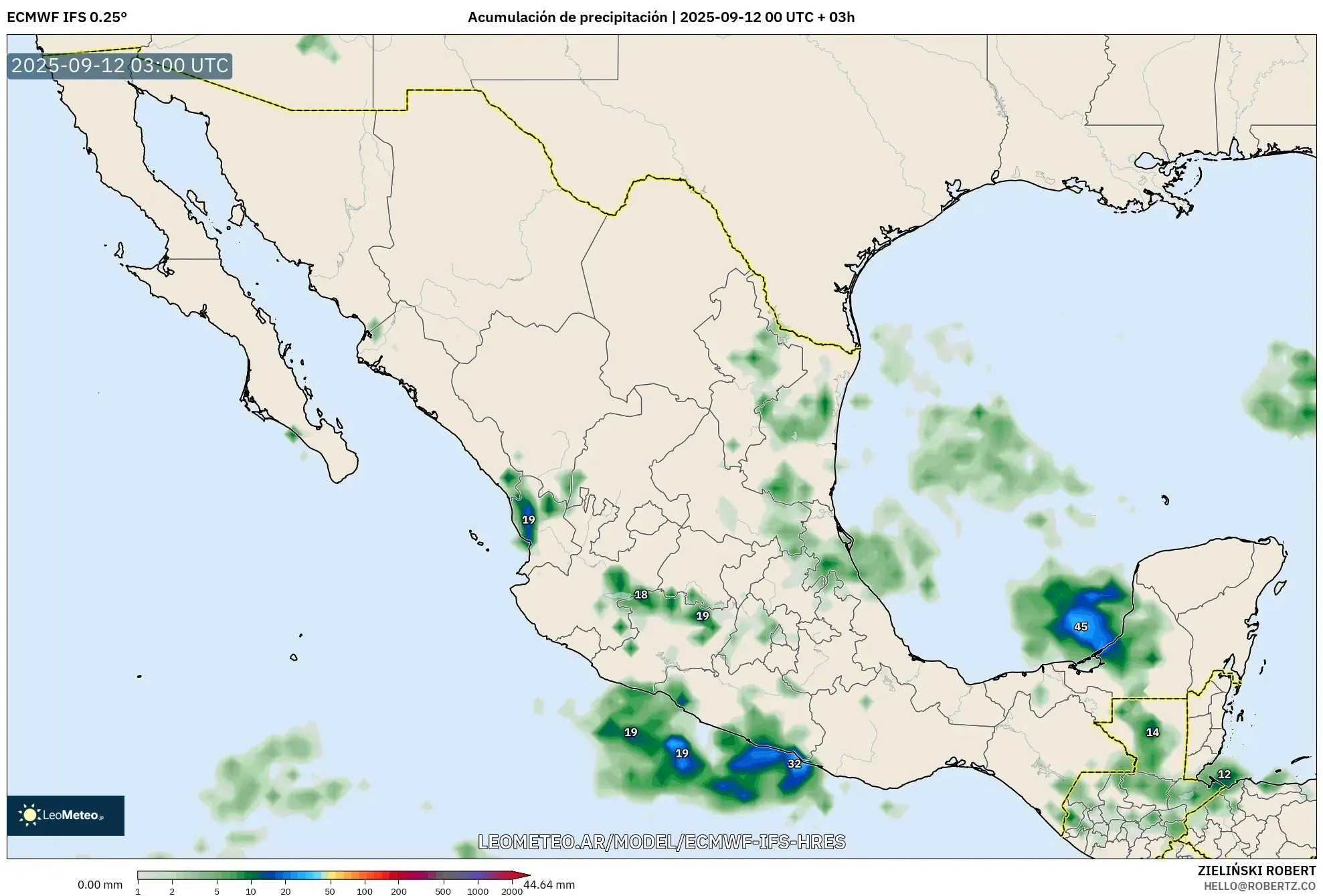 ECMWF IFS 0.25° model - México, Acumulación de precipitación
