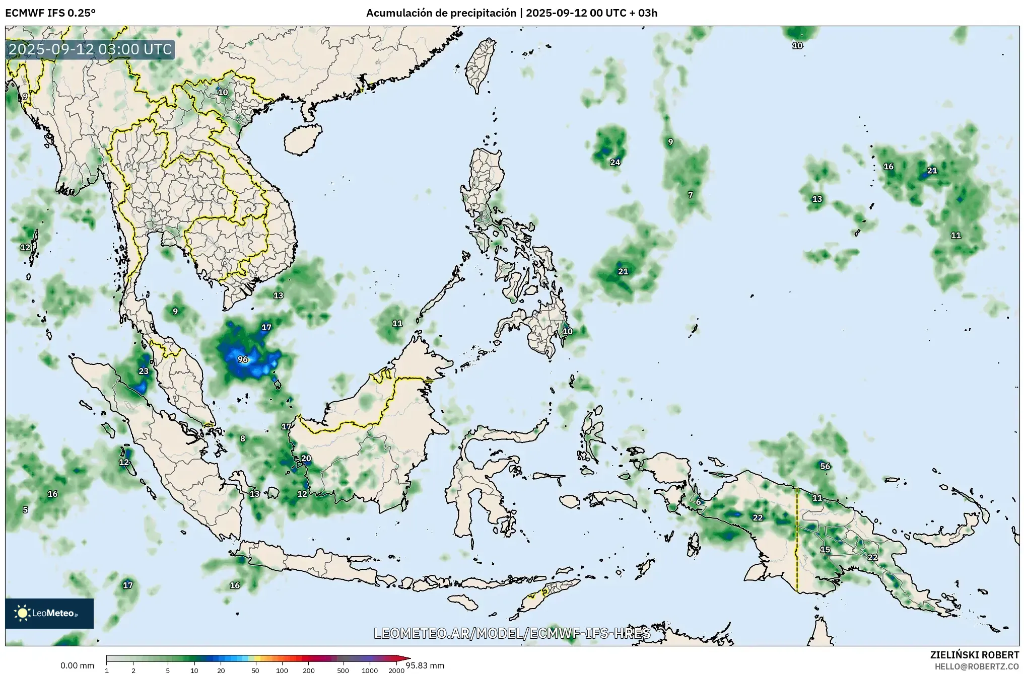ECMWF IFS 0.25° model - Sudeste Asiático, Acumulación de precipitación ECMWF IFS 0.25° model - Sudeste Asiático, Acumulación de precipitación