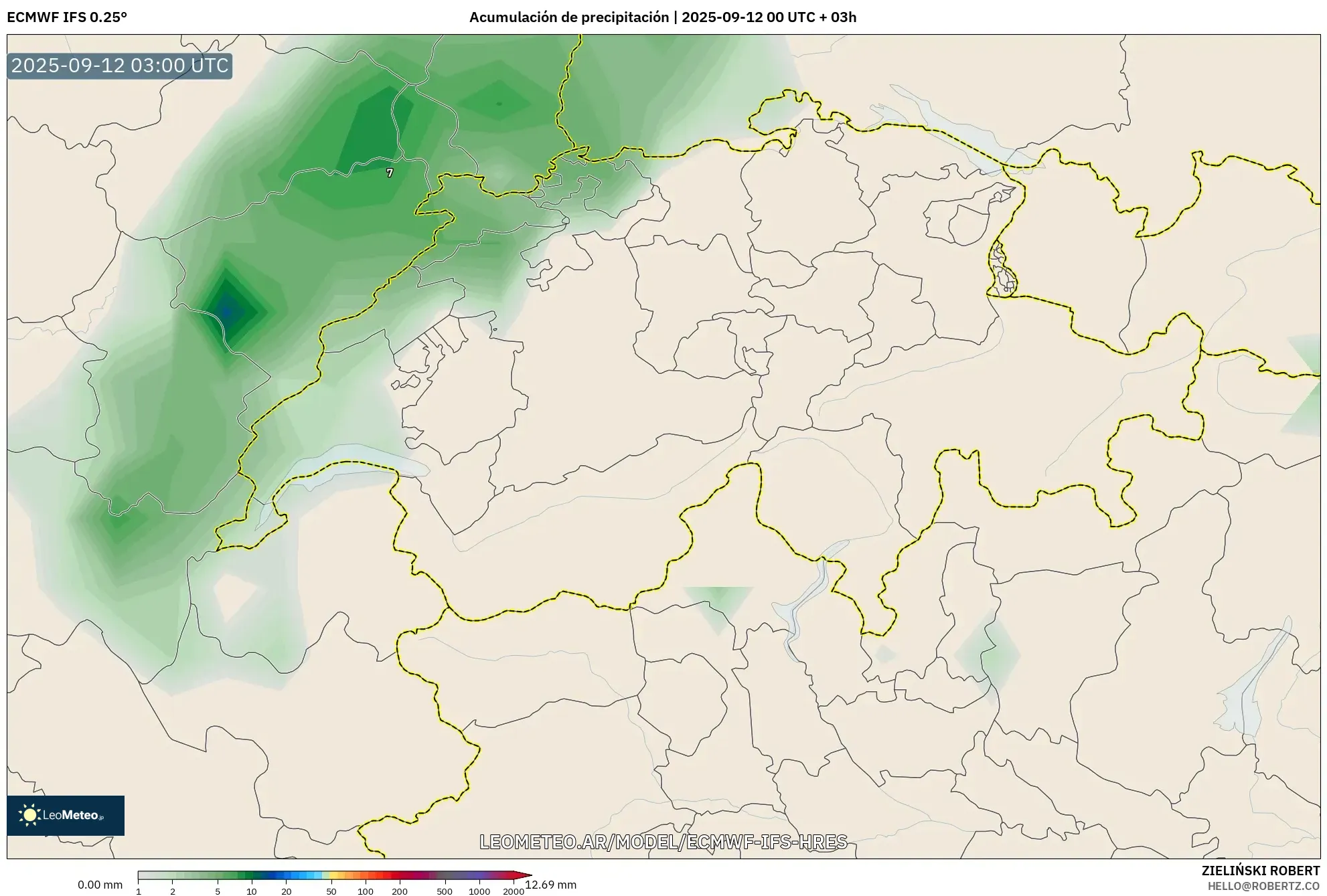 ECMWF IFS 0.25° model - Suiza, Acumulación de precipitación ECMWF IFS 0.25° model - Suiza, Acumulación de precipitación
