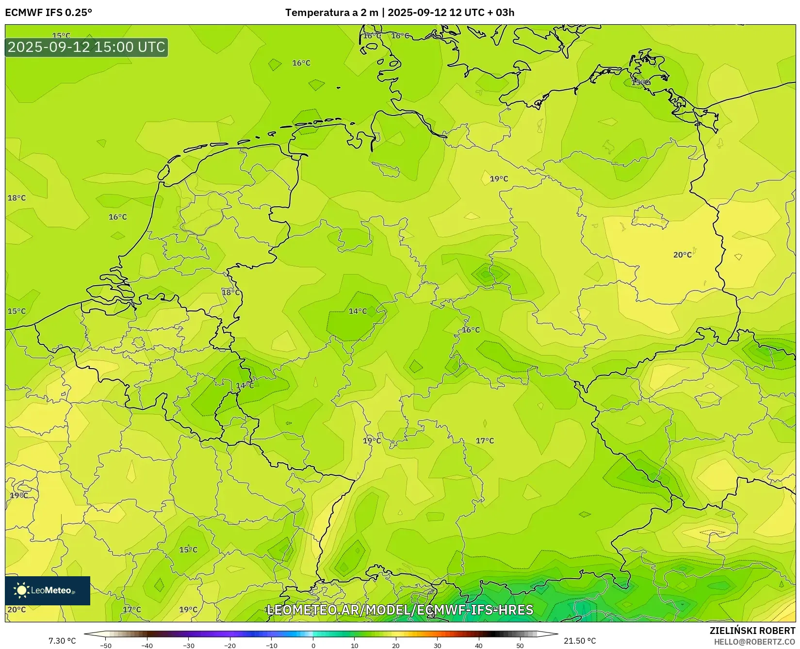 ECMWF IFS 0.25° model - Alemania, Temperatura a 2 m ECMWF IFS 0.25° model - Alemania, Temperatura a 2 m