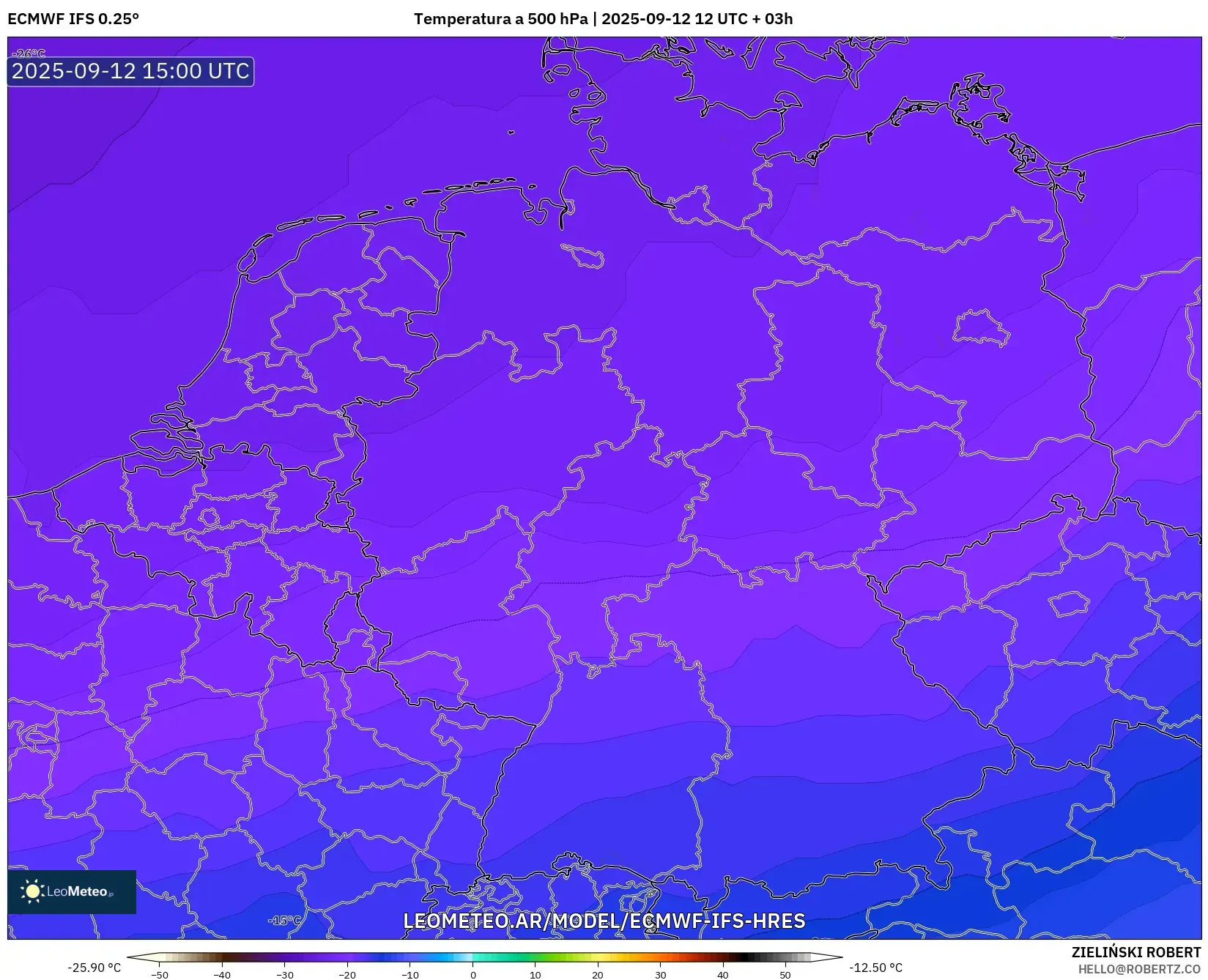 ECMWF IFS 0.25° model - Alemania, Temperatura a 500 hPa ECMWF IFS 0.25° model - Alemania, Temperatura a 500 hPa