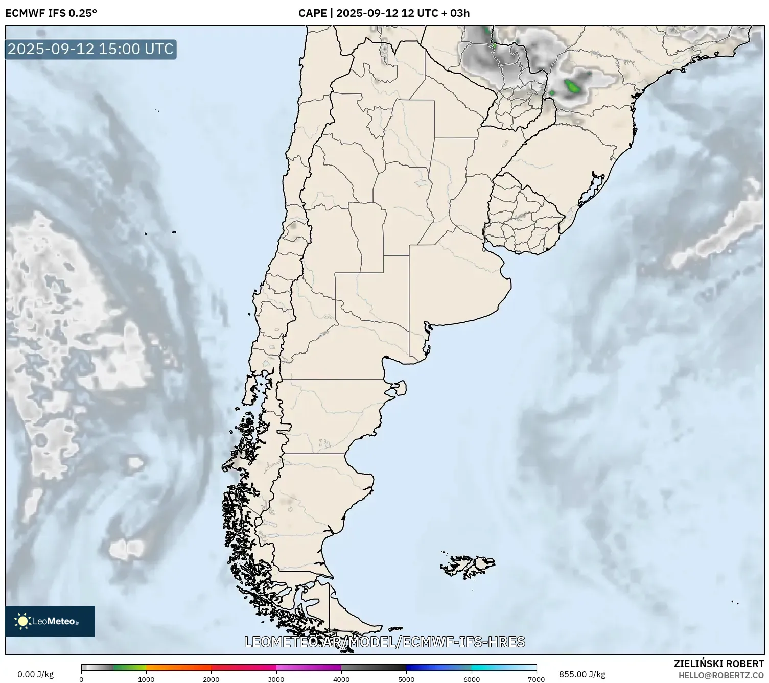 ECMWF IFS 0.25° model - Argentina, CAPE