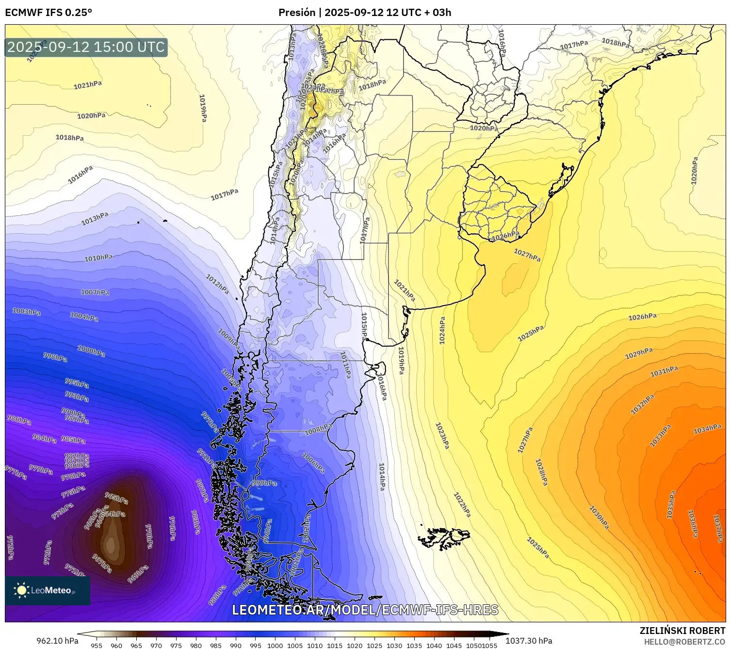 ECMWF IFS 0.25° model - Argentina, Presión