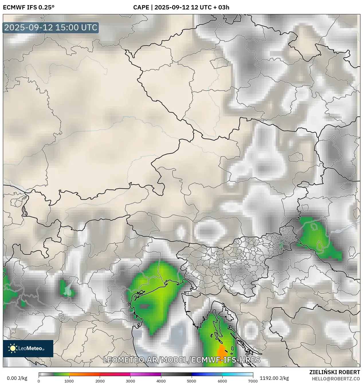 ECMWF IFS 0.25° model - Austria, CAPE