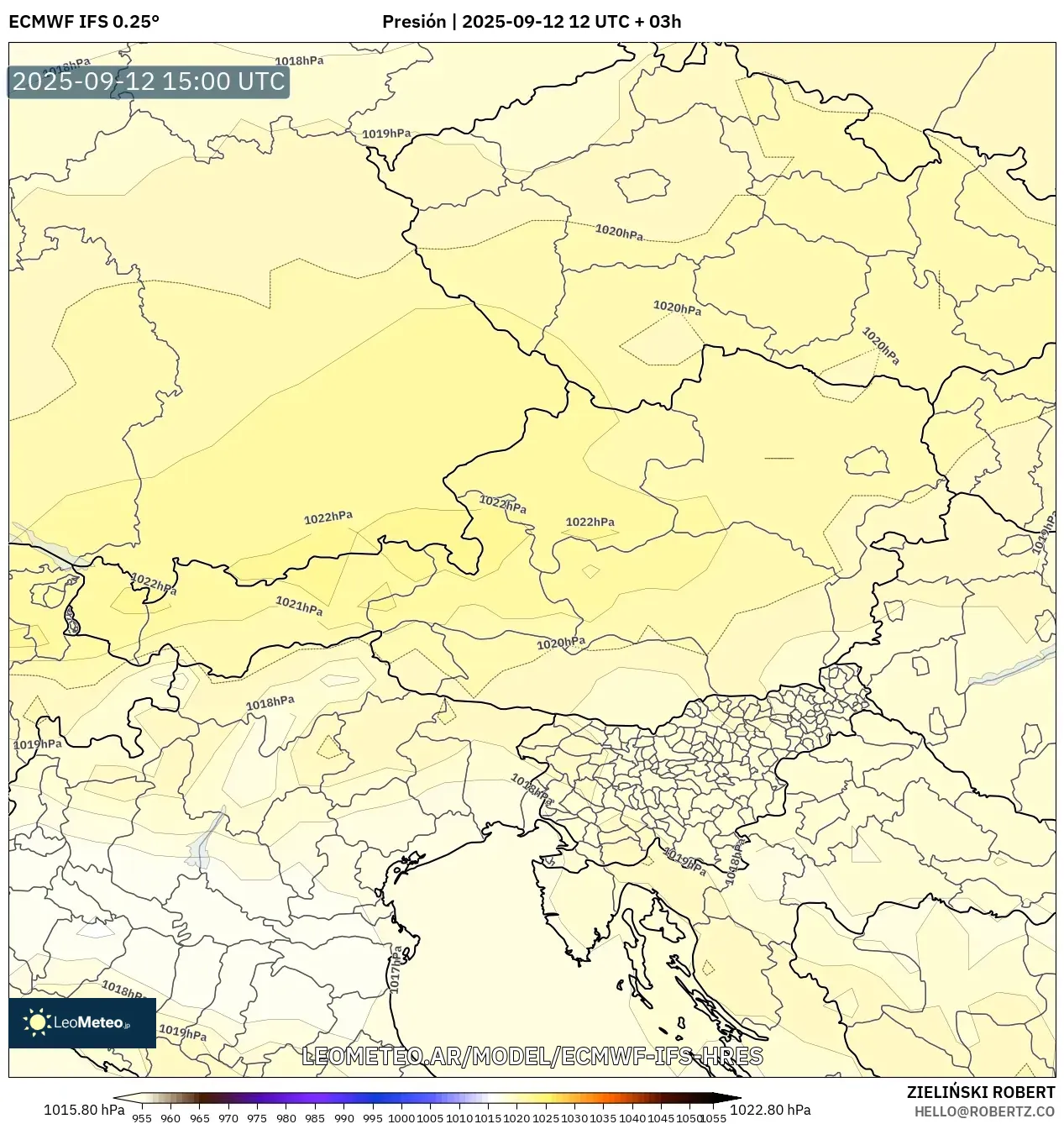 ECMWF IFS 0.25° model - Austria, Presión ECMWF IFS 0.25° model - Austria, Presión