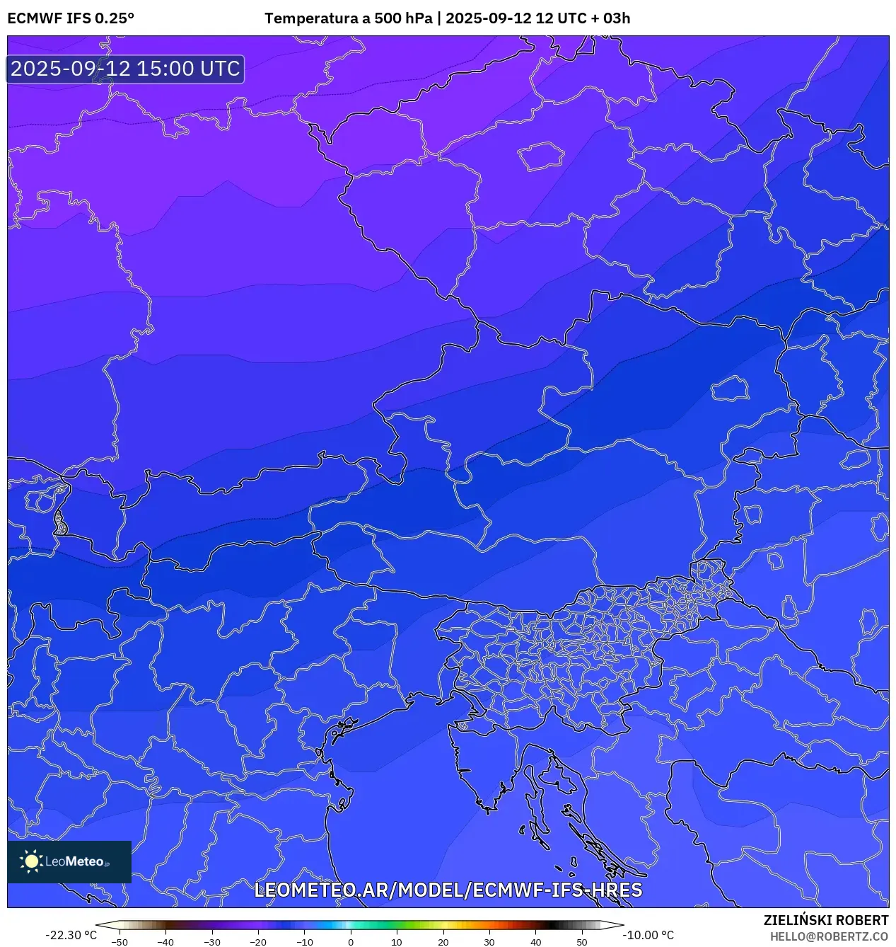 ECMWF IFS 0.25° model - Austria, Temperatura a 500 hPa ECMWF IFS 0.25° model - Austria, Temperatura a 500 hPa