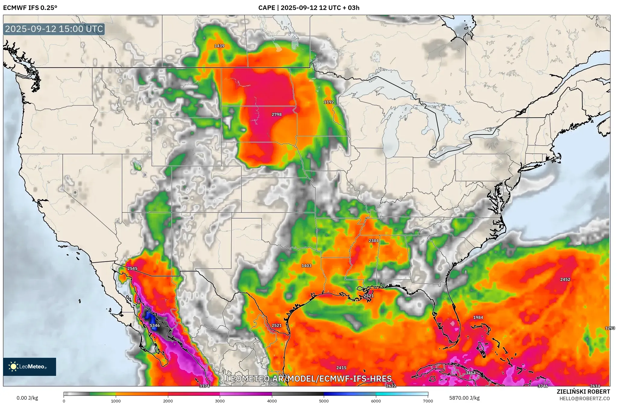 ECMWF IFS 0.25° model - Estados Unidos, CAPE