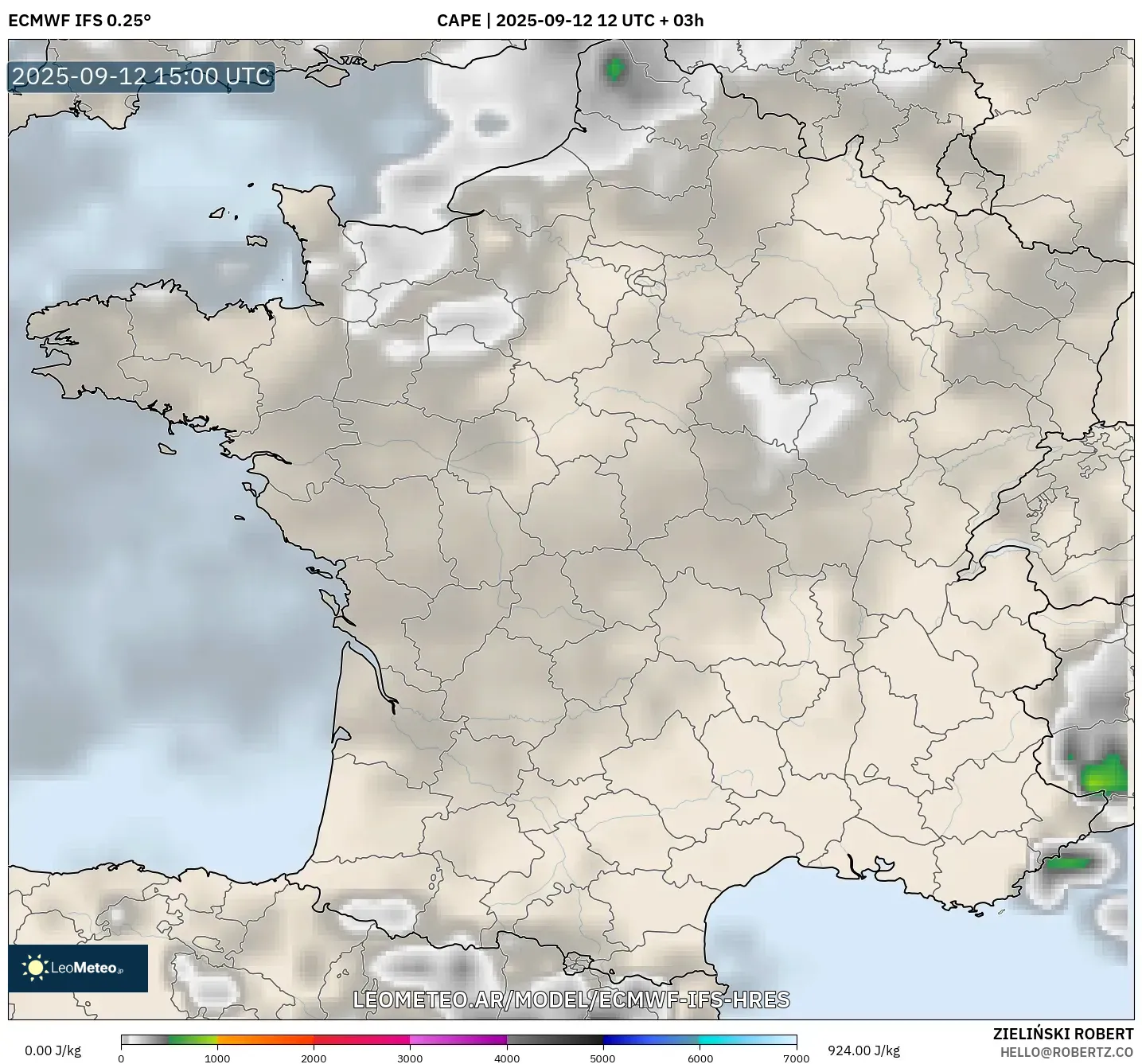 ECMWF IFS 0.25° model - Francia, CAPE