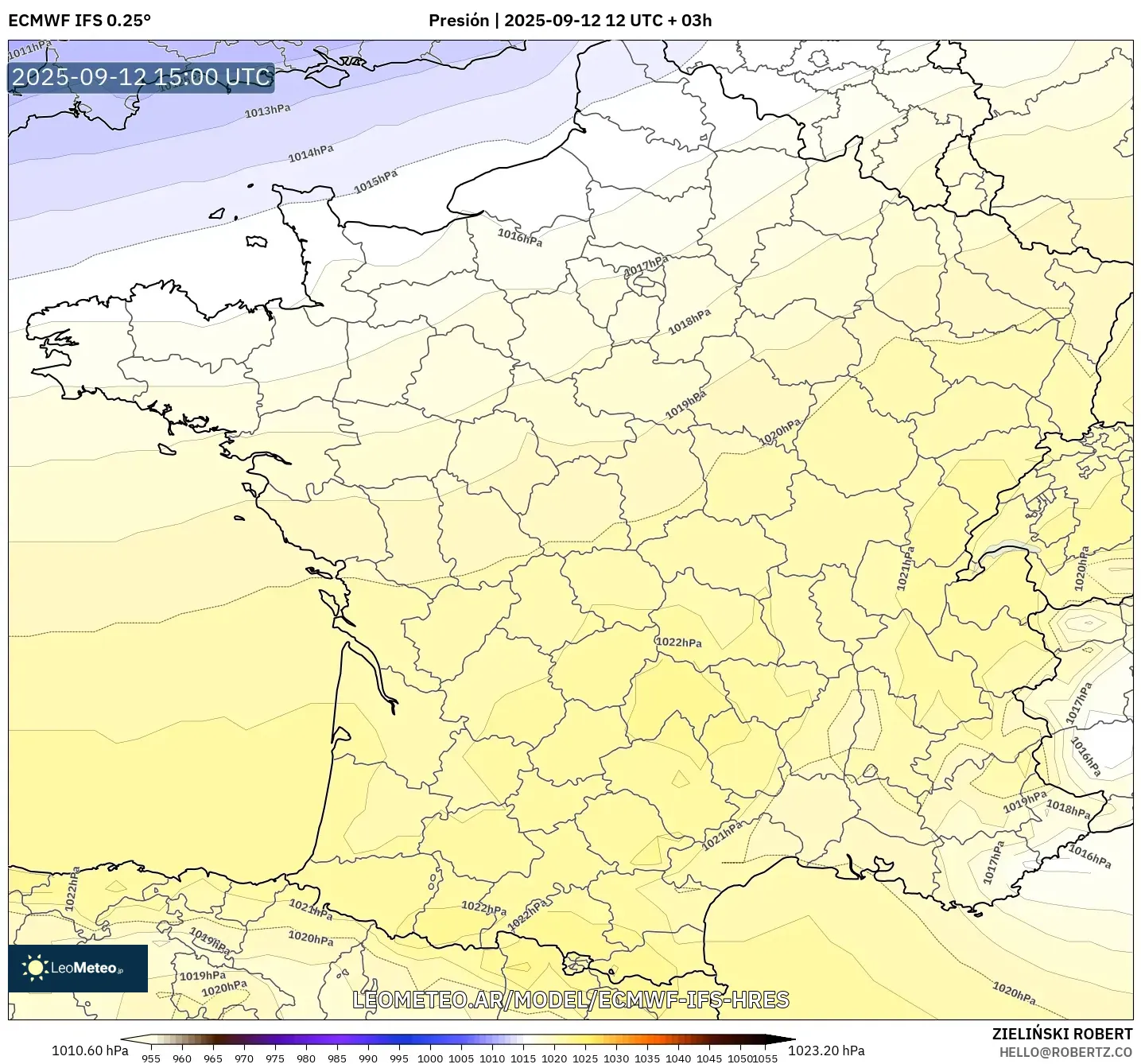 ECMWF IFS 0.25° model - Francia, Presión ECMWF IFS 0.25° model - Francia, Presión
