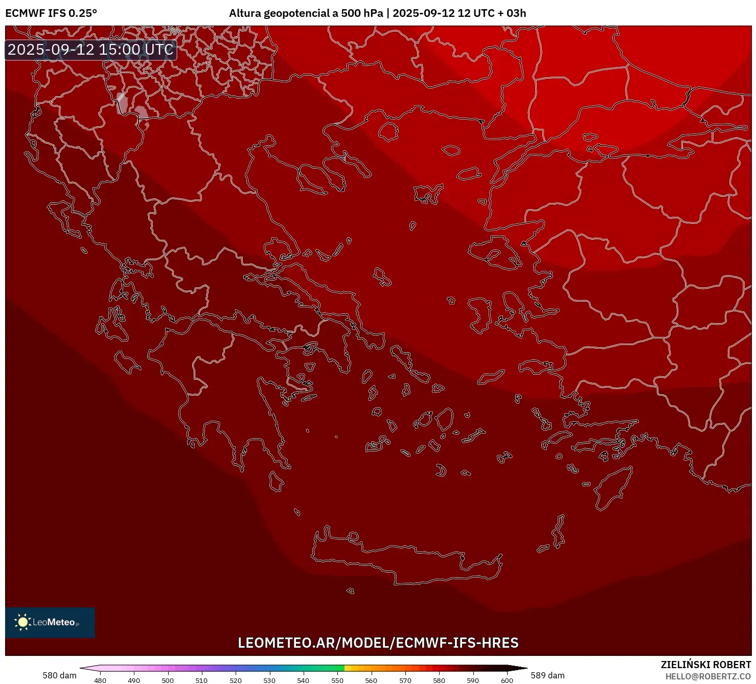 ECMWF IFS 0.25° model - Grecia, Altura geopotencial a 500 hPa ECMWF IFS 0.25° model - Grecia, Altura geopotencial a 500 hPa