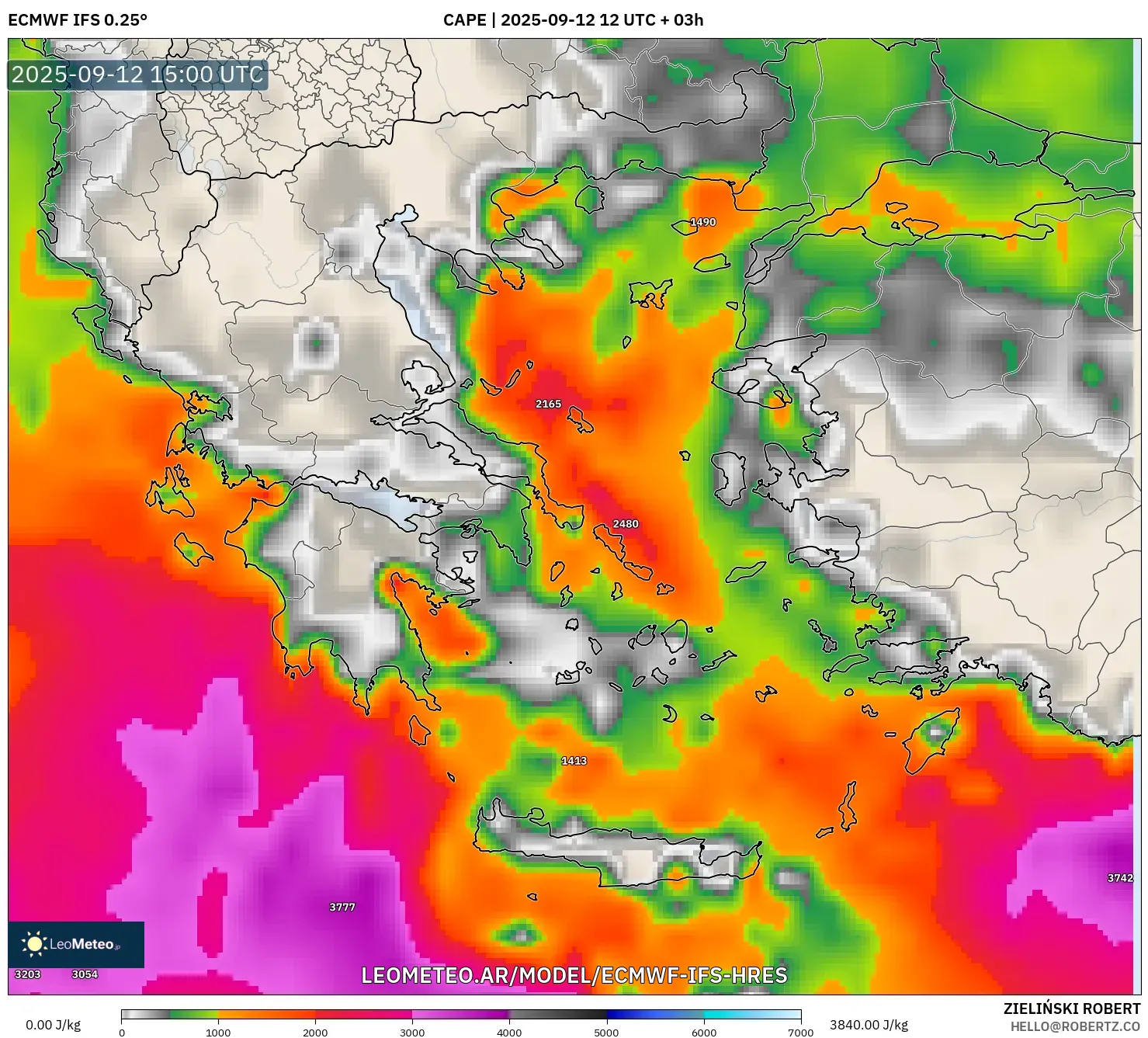 ECMWF IFS 0.25° model - Grecia, CAPE