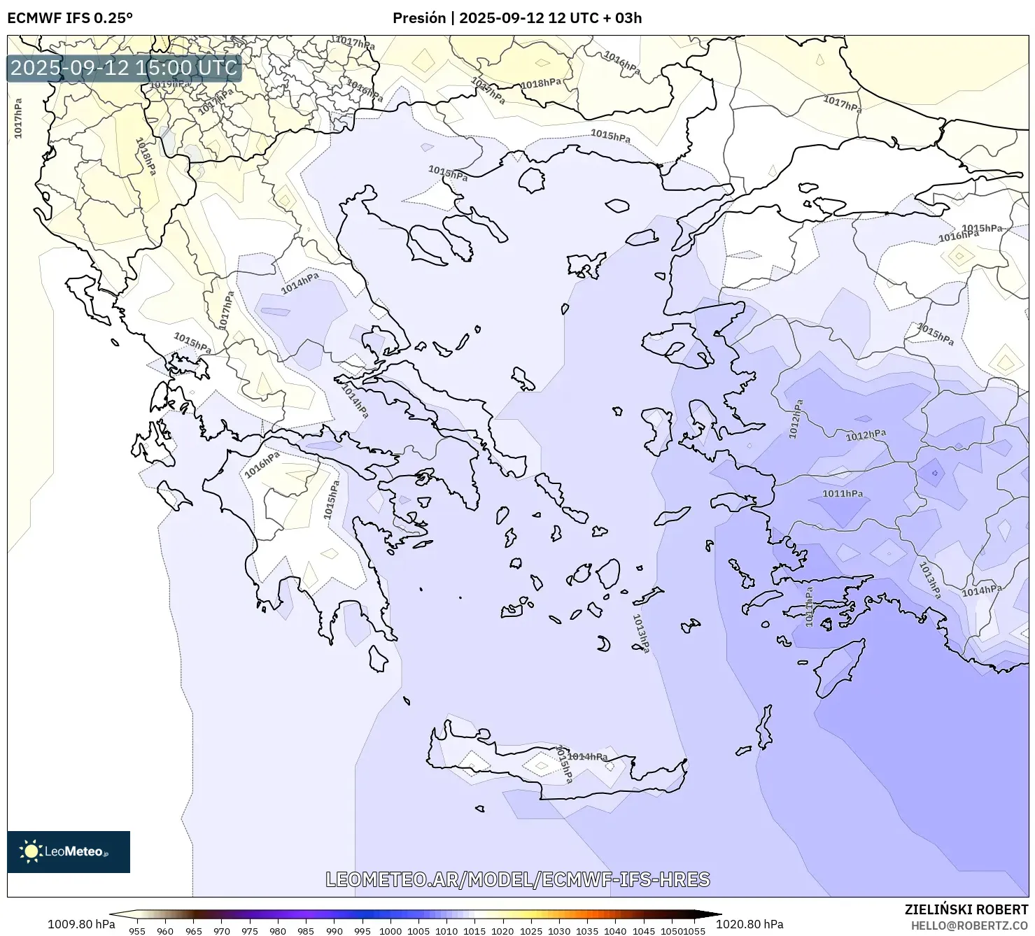 ECMWF IFS 0.25° model - Grecia, Presión