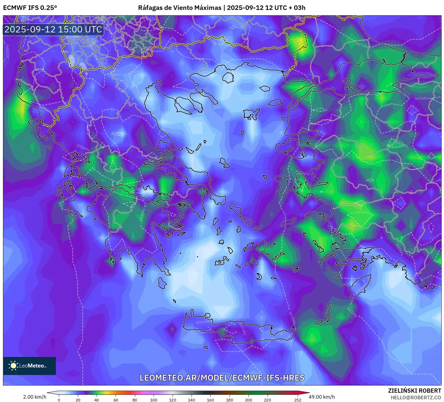 ECMWF IFS 0.25° model - Grecia, Ráfagas de Viento Máximas ECMWF IFS 0.25° model - Grecia, Ráfagas de Viento Máximas