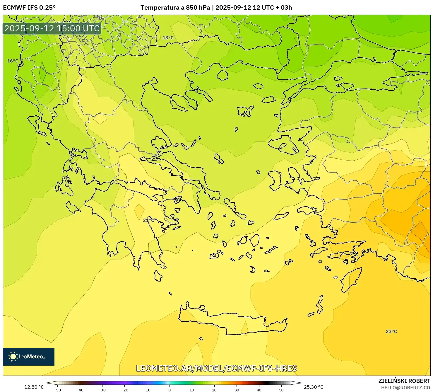ECMWF IFS 0.25° model - Grecia, Temperatura a 850 hPa ECMWF IFS 0.25° model - Grecia, Temperatura a 850 hPa