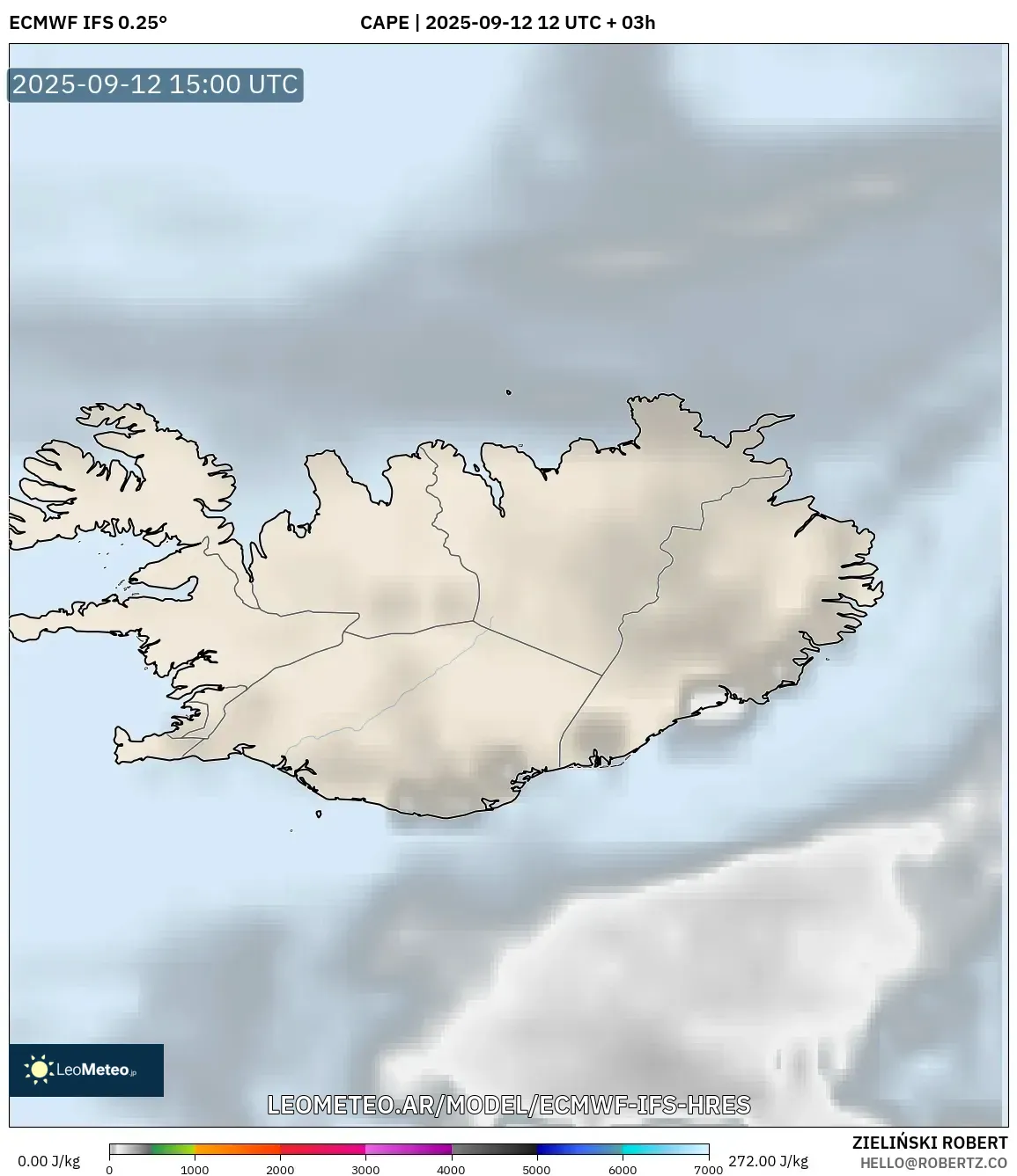 ECMWF IFS 0.25° model - Islandia, CAPE