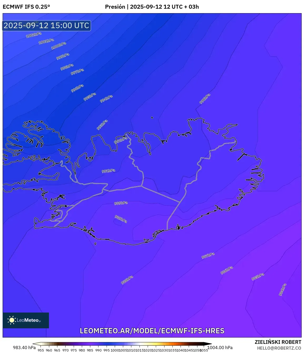 ECMWF IFS 0.25° model - Islandia, Presión ECMWF IFS 0.25° model - Islandia, Presión