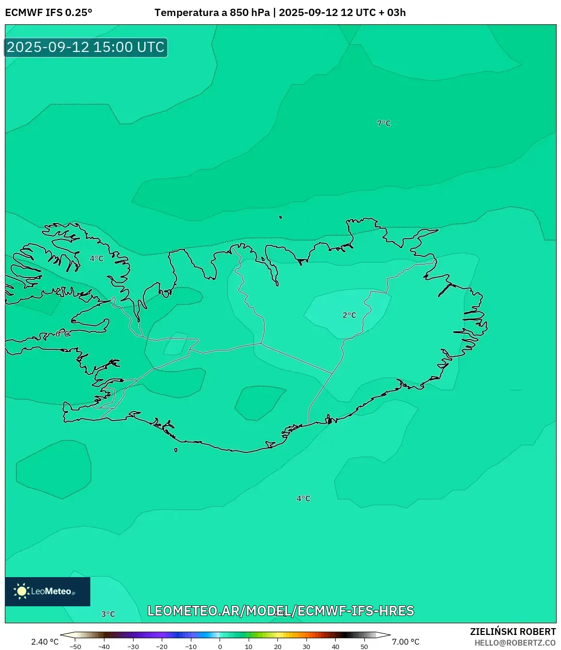 ECMWF IFS 0.25° model - Islandia, Temperatura a 850 hPa ECMWF IFS 0.25° model - Islandia, Temperatura a 850 hPa