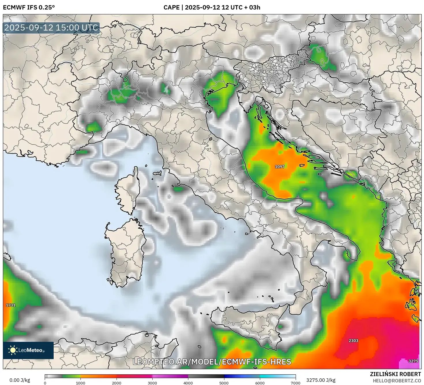 ECMWF IFS 0.25° model - Italia, CAPE ECMWF IFS 0.25° model - Italia, CAPE