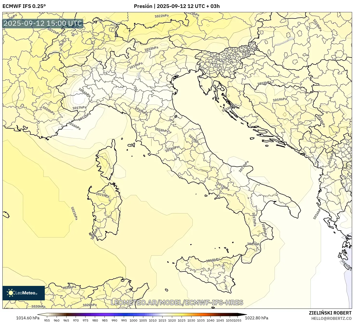 ECMWF IFS 0.25° model - Italia, Presión ECMWF IFS 0.25° model - Italia, Presión