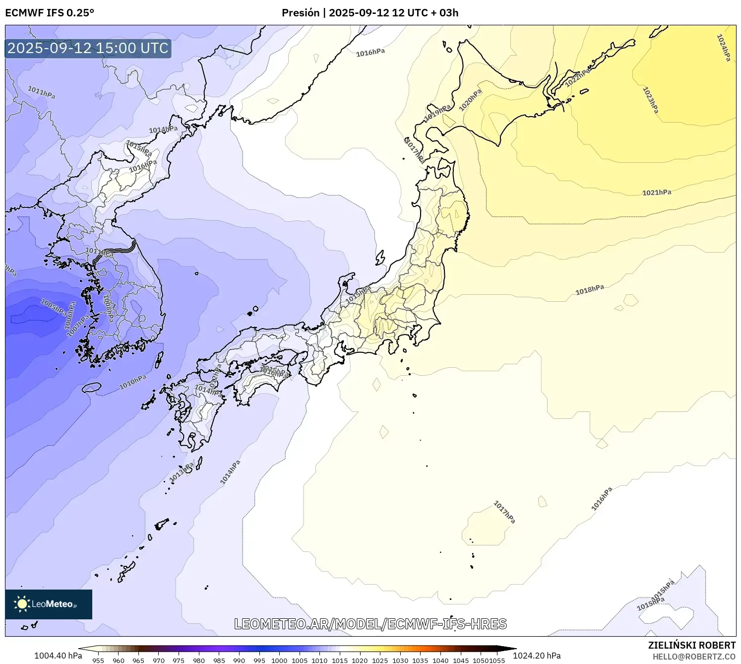 ECMWF IFS 0.25° model - Japón, Presión ECMWF IFS 0.25° model - Japón, Presión