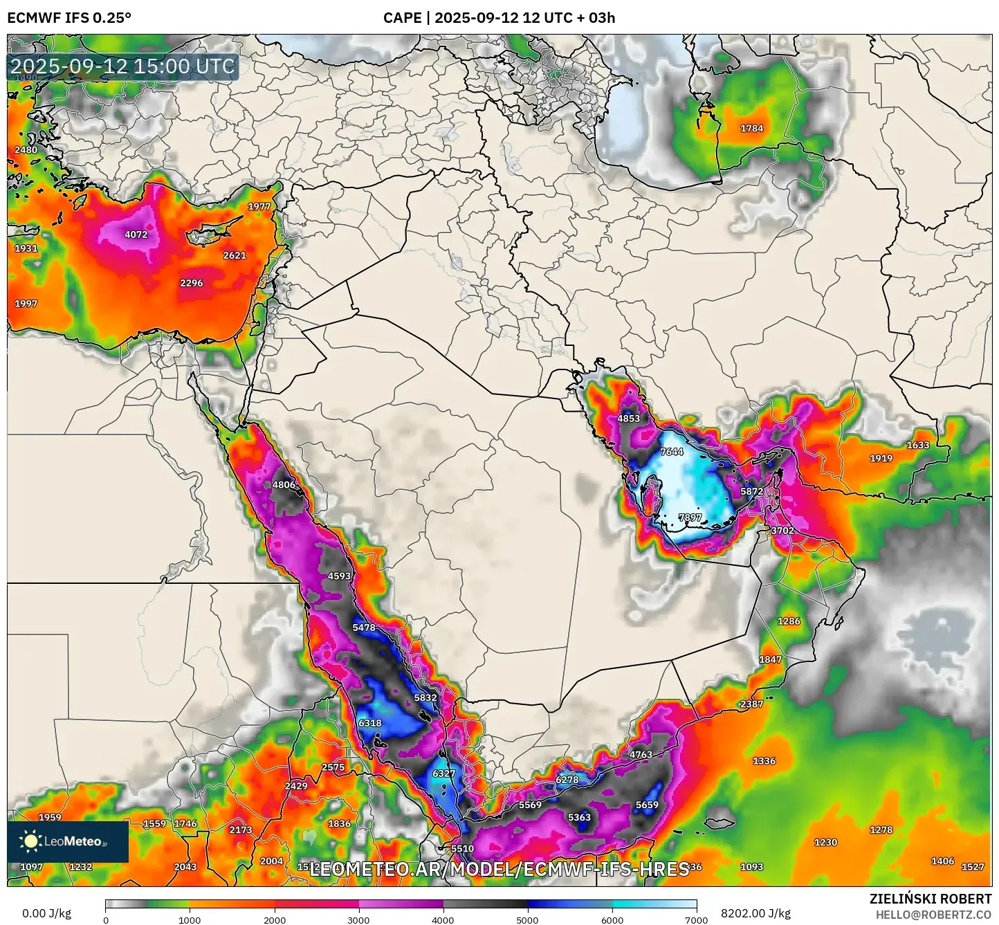 ECMWF IFS 0.25° model - Oriente Medio, CAPE