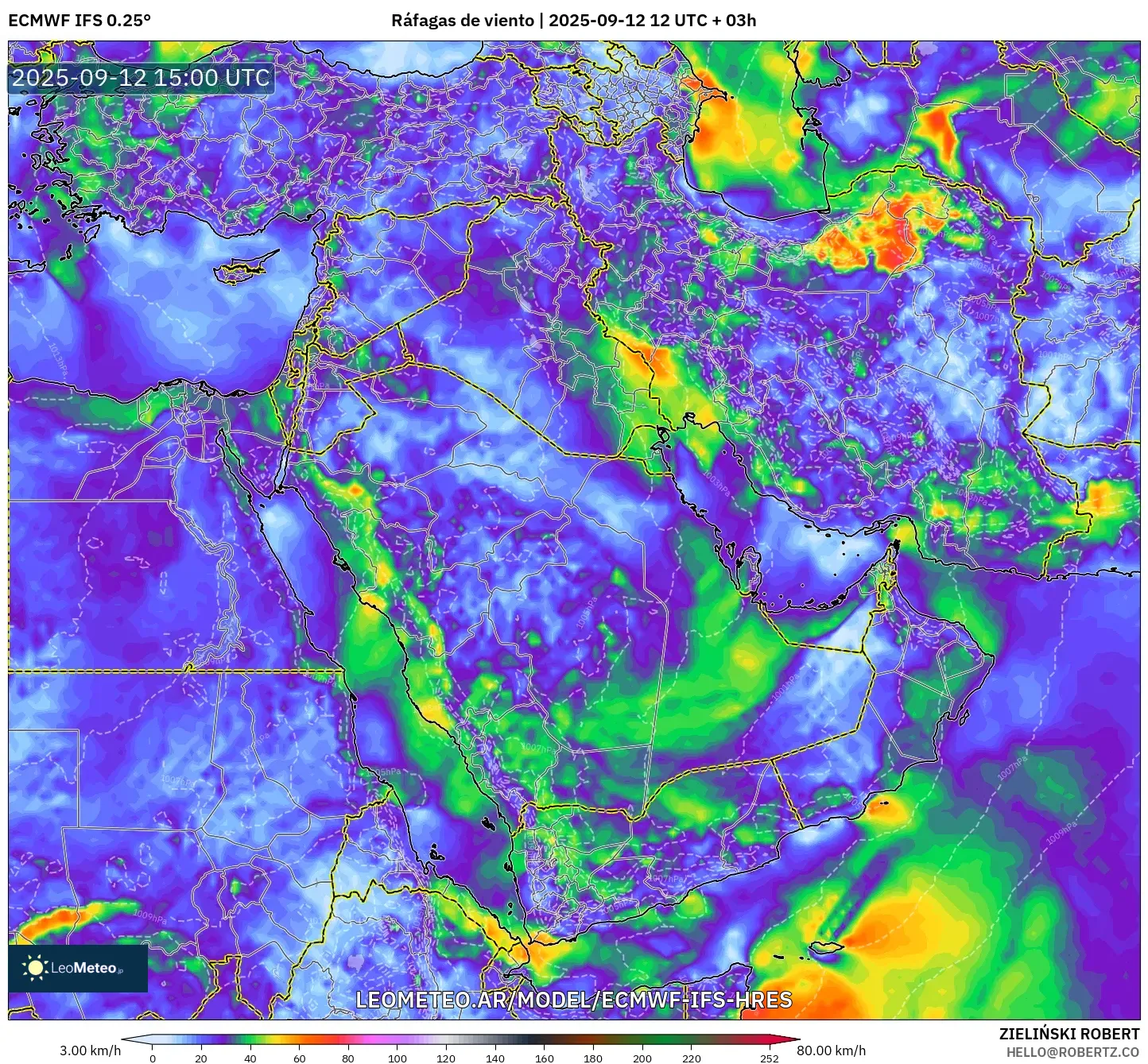 ECMWF IFS 0.25° model - Oriente Medio, Ráfagas de viento