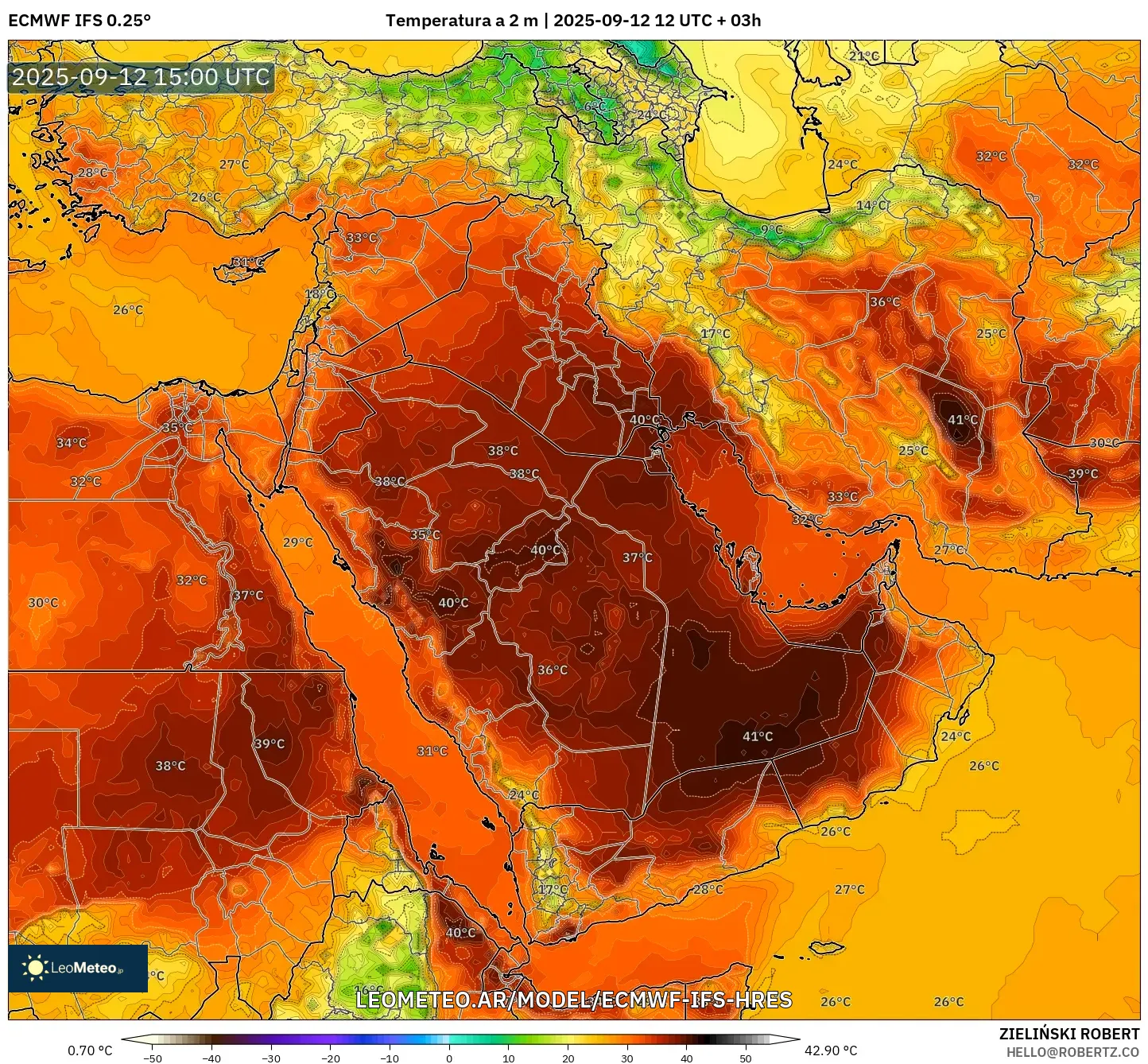 ECMWF IFS 0.25° model - Oriente Medio, Temperatura a 2 m