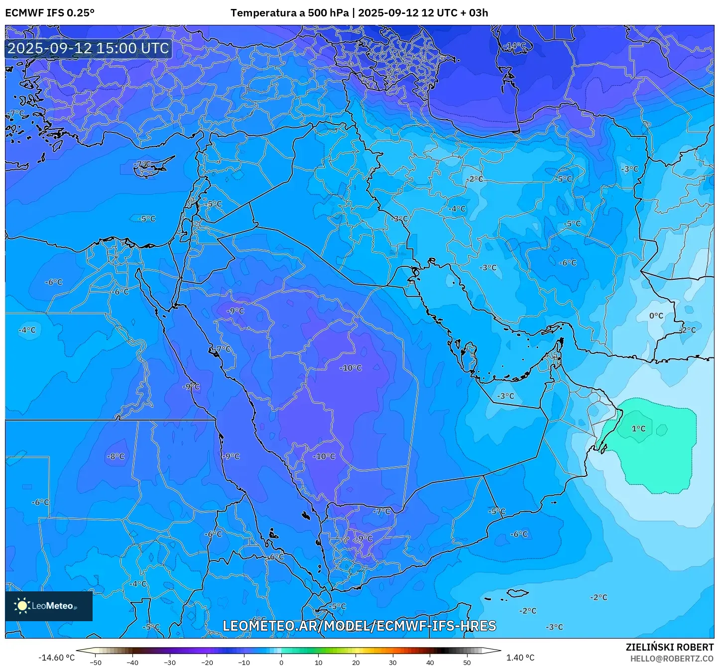 ECMWF IFS 0.25° model - Oriente Medio, Temperatura a 500 hPa