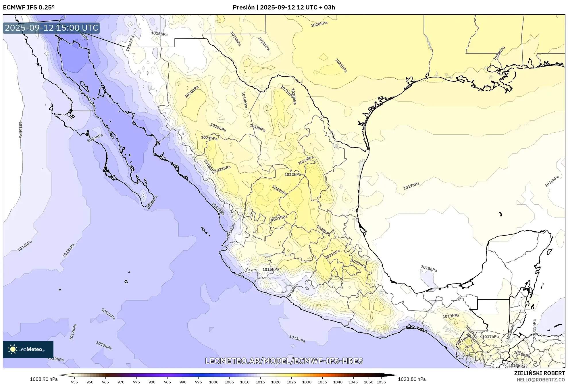 ECMWF IFS 0.25° model - México, Presión ECMWF IFS 0.25° model - México, Presión