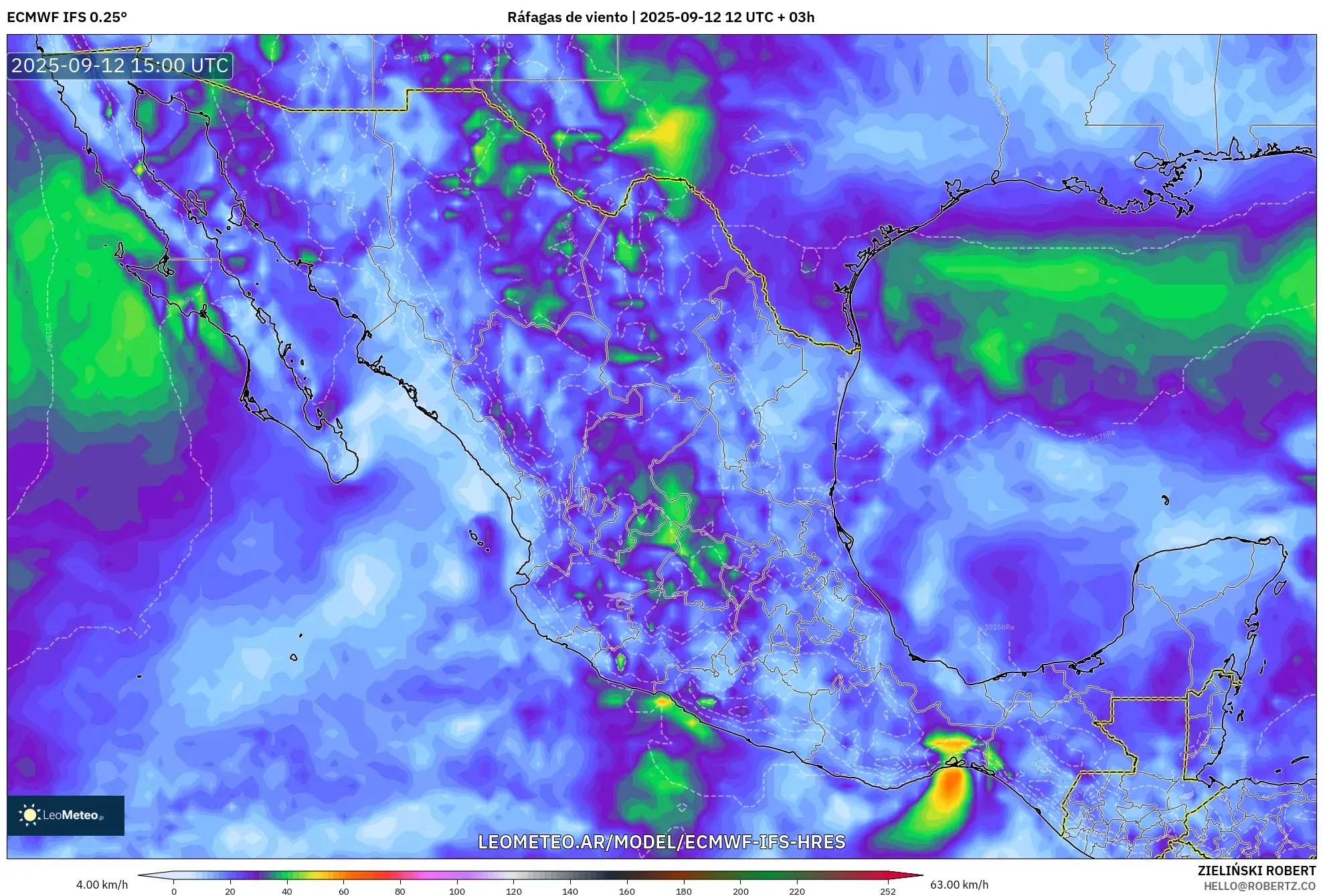 ECMWF IFS 0.25° model - México, Ráfagas de viento