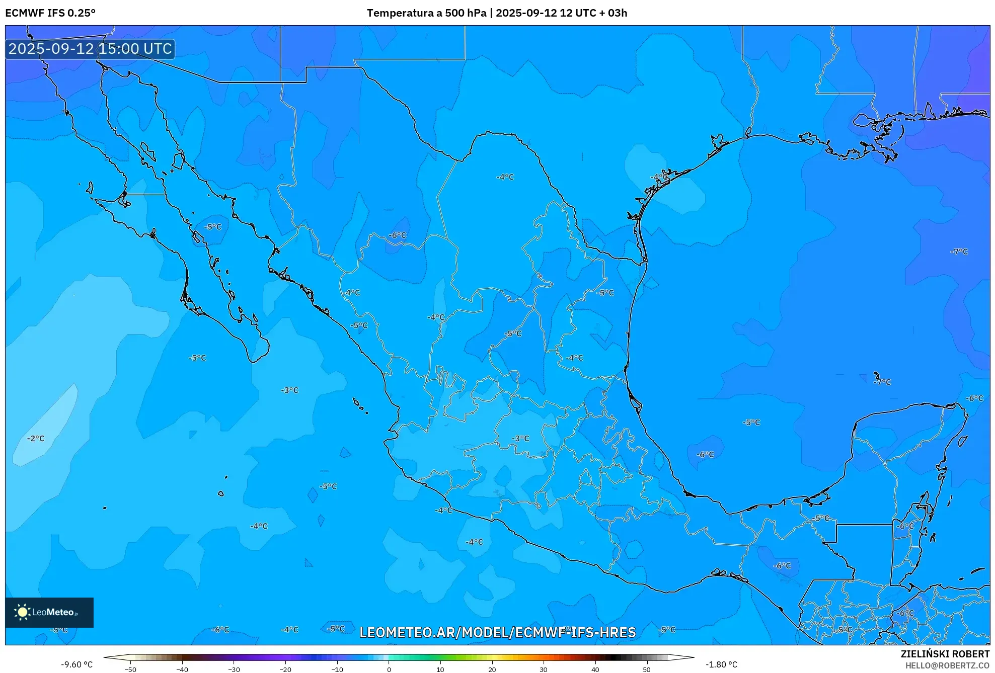 ECMWF IFS 0.25° model - México, Temperatura a 500 hPa