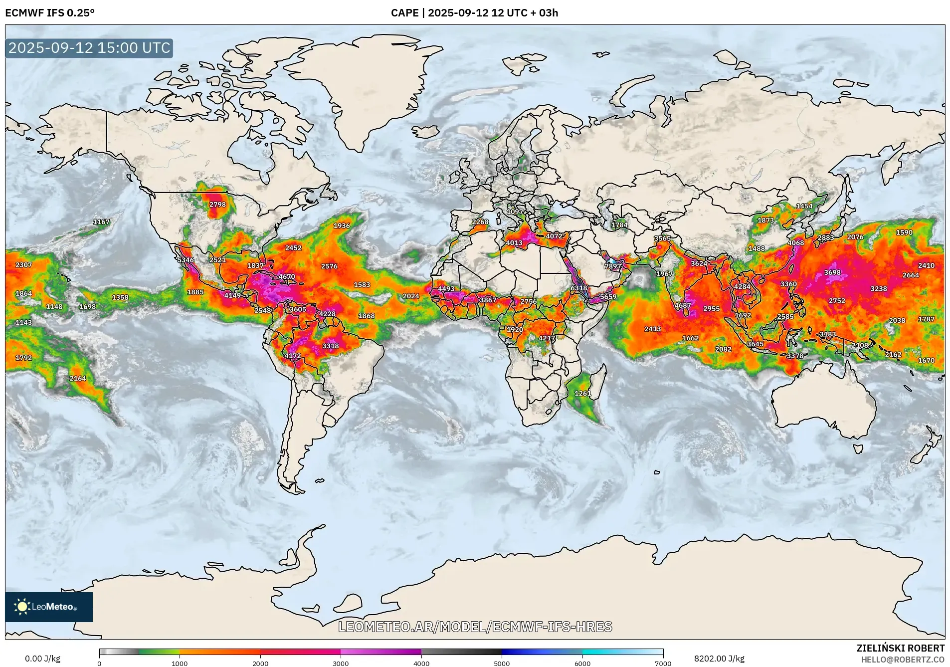 ECMWF IFS 0.25° model - Mundo, CAPE