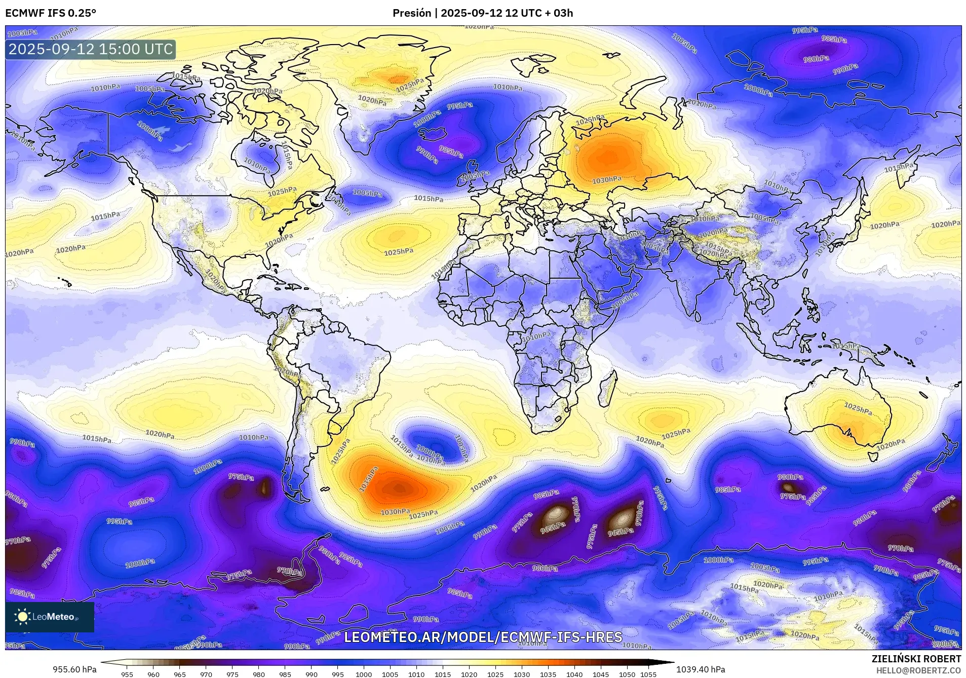 ECMWF IFS 0.25° model - Mundo, Presión