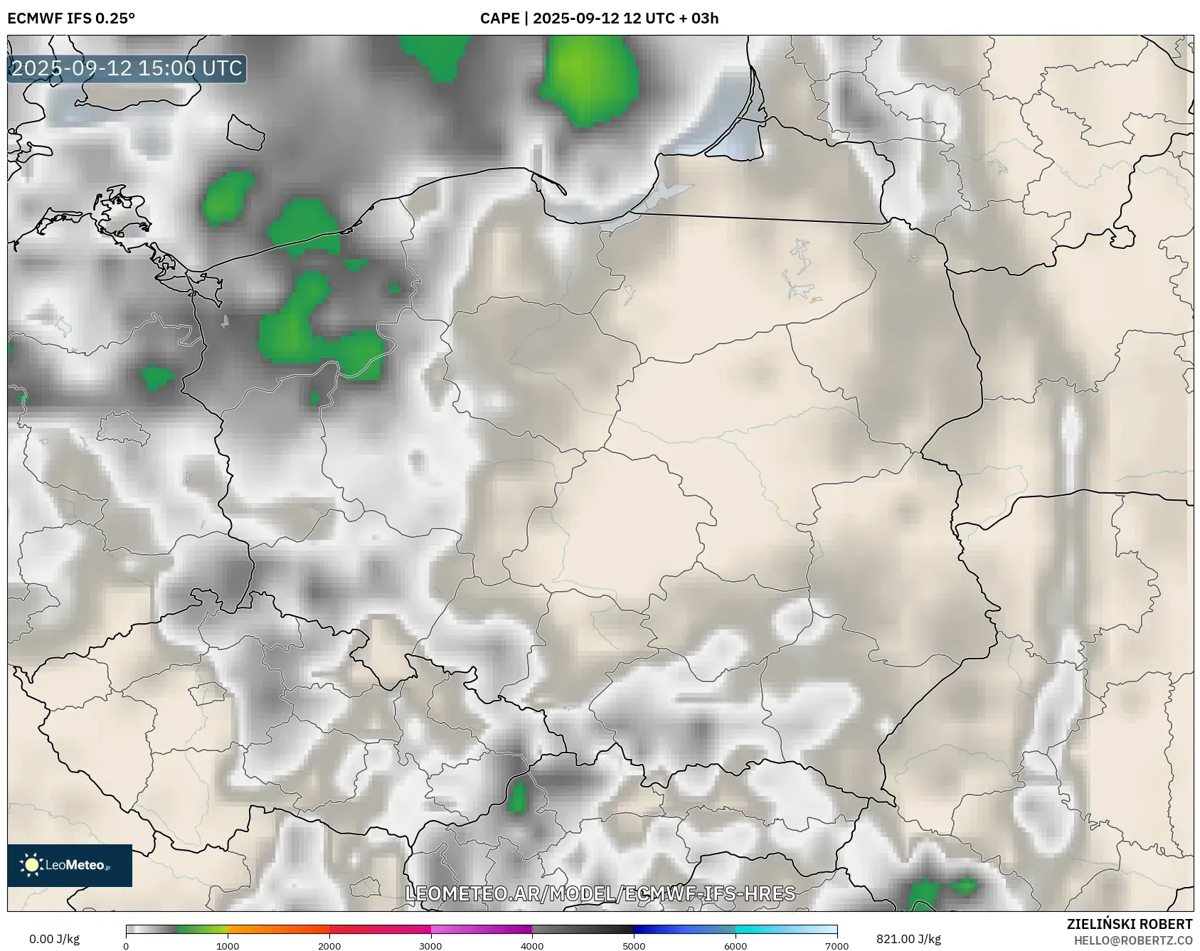 ECMWF IFS 0.25° model - Polonia, CAPE ECMWF IFS 0.25° model - Polonia, CAPE