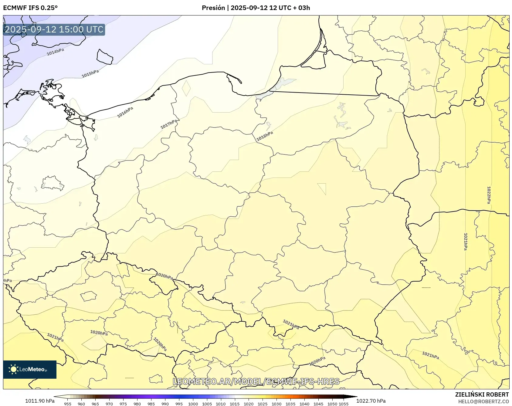 ECMWF IFS 0.25° model - Polonia, Presión