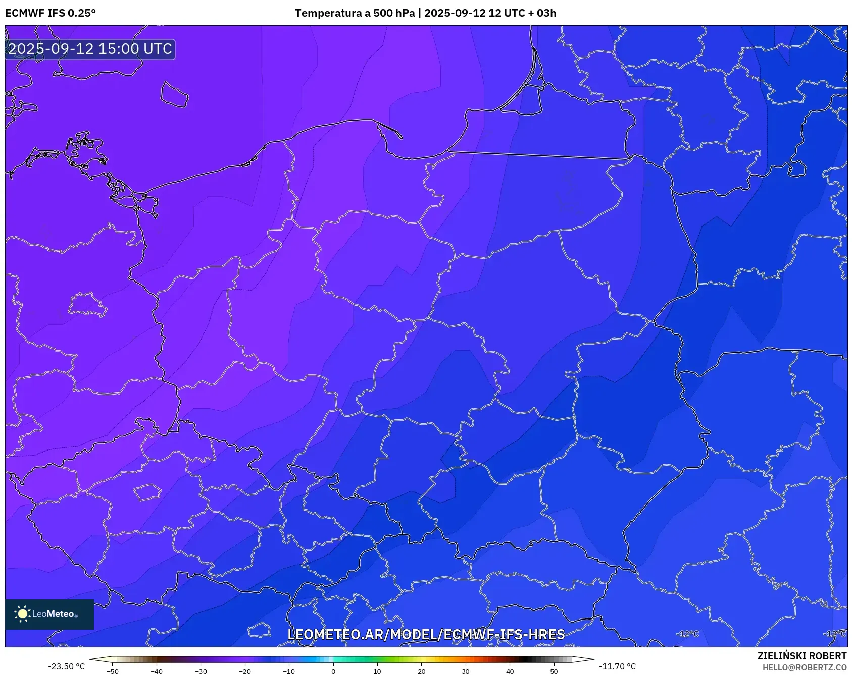 ECMWF IFS 0.25° model - Polonia, Temperatura a 500 hPa ECMWF IFS 0.25° model - Polonia, Temperatura a 500 hPa