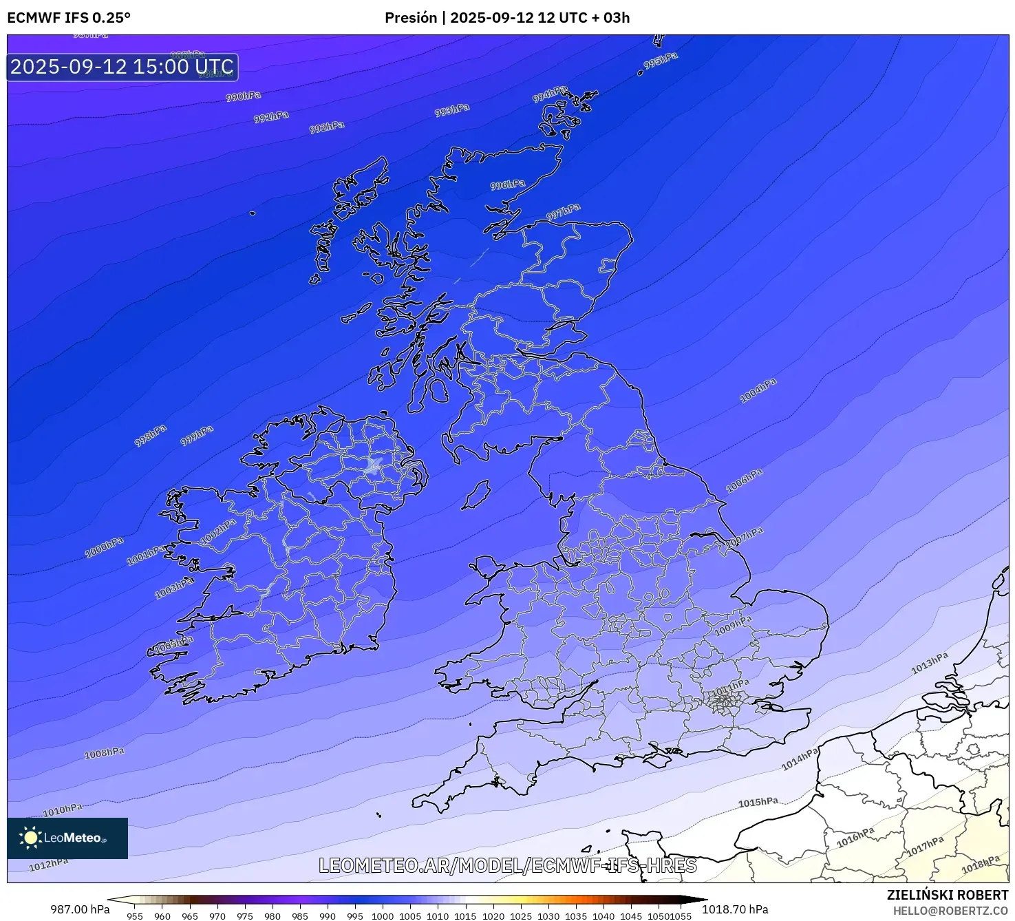 ECMWF IFS 0.25° model - Reino Unido, Presión