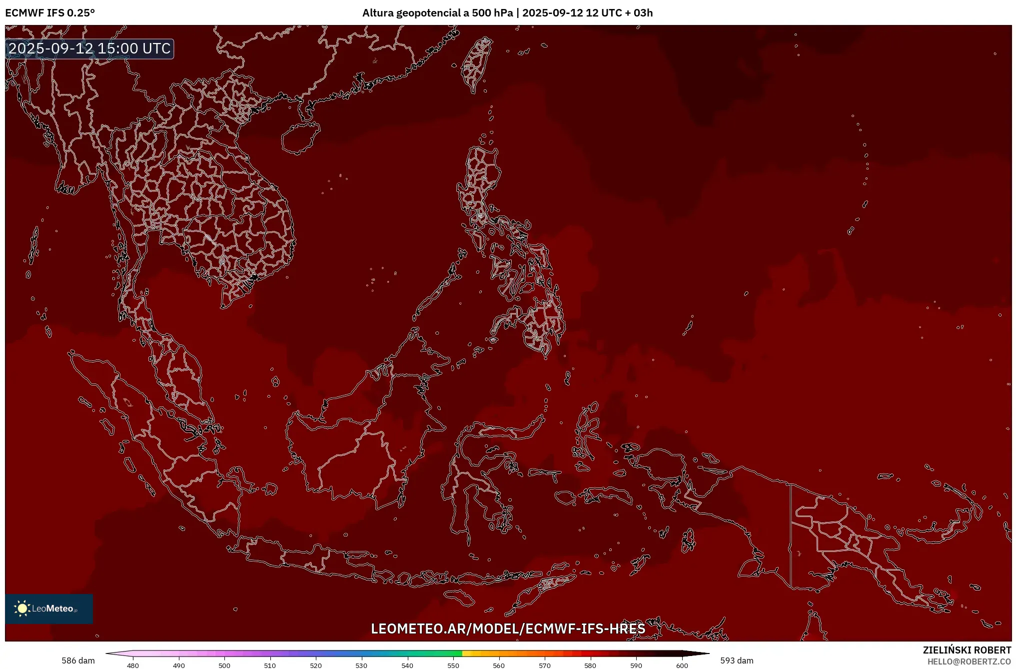 ECMWF IFS 0.25° model - Sudeste Asiático, Altura geopotencial a 500 hPa ECMWF IFS 0.25° model - Sudeste Asiático, Altura geopotencial a 500 hPa