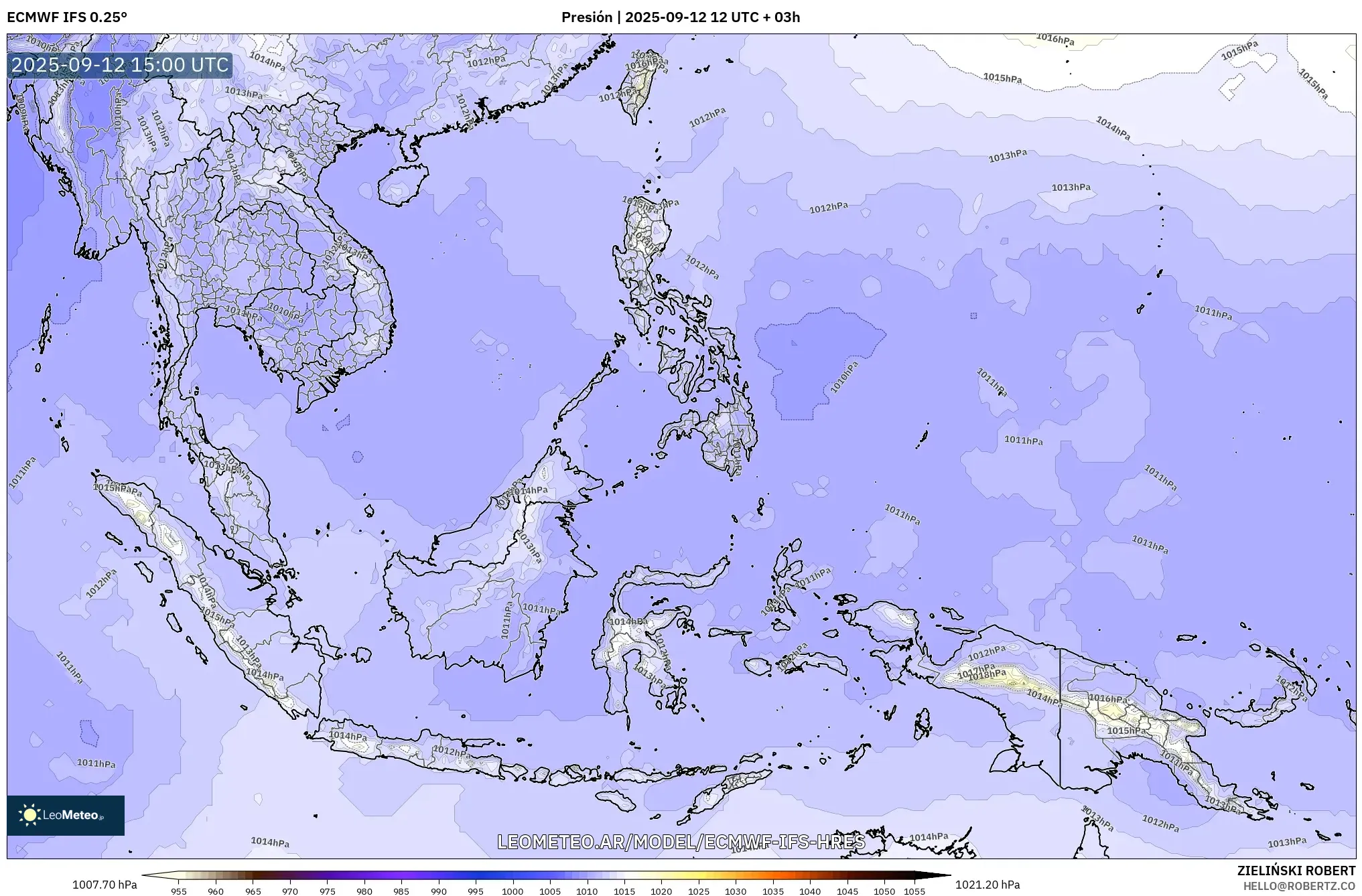ECMWF IFS 0.25° model - Sudeste Asiático, Presión ECMWF IFS 0.25° model - Sudeste Asiático, Presión