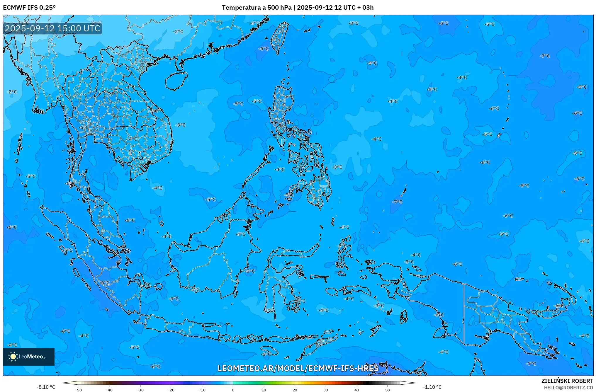 ECMWF IFS 0.25° model - Sudeste Asiático, Temperatura a 500 hPa