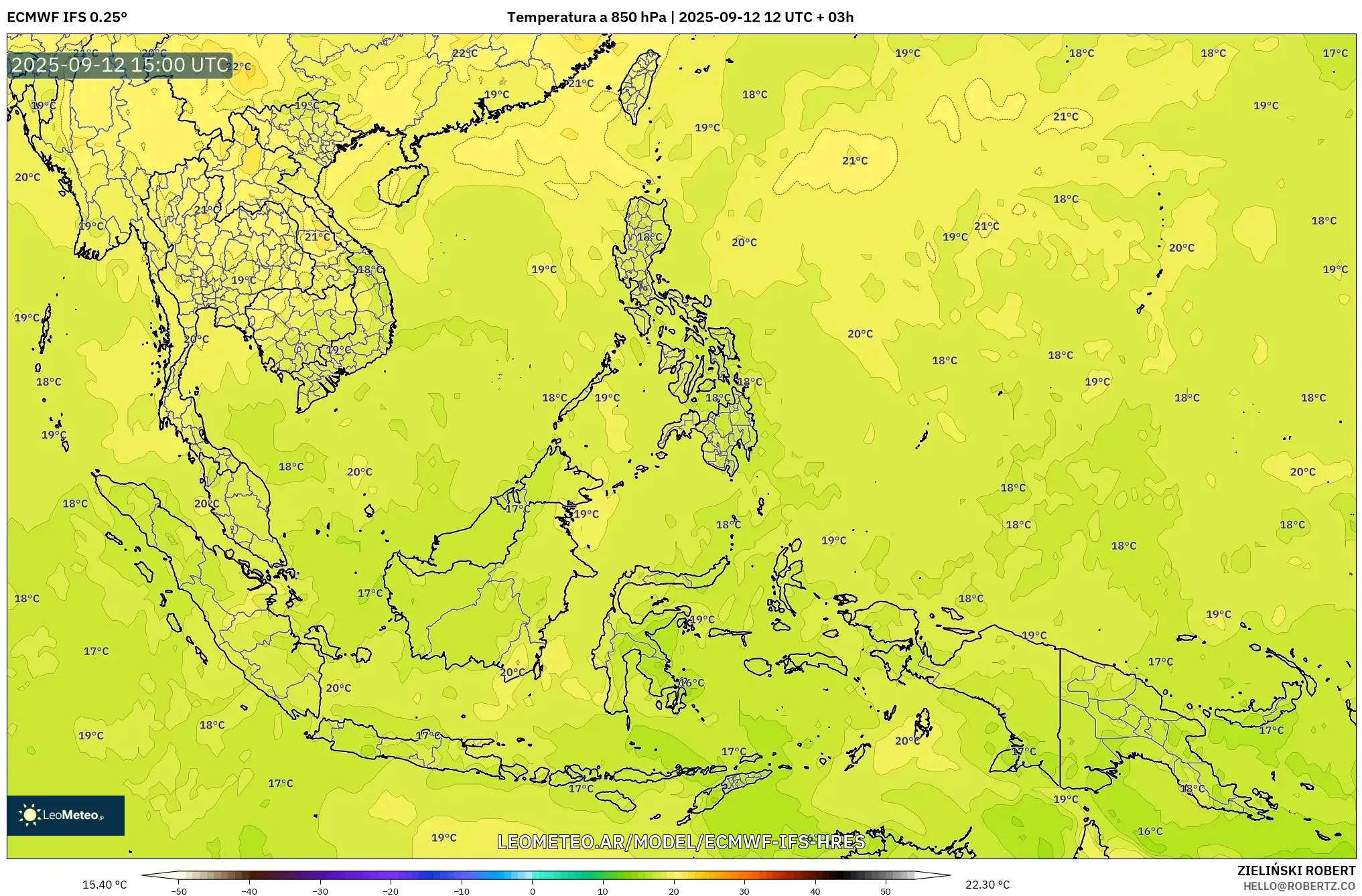 ECMWF IFS 0.25° model - Sudeste Asiático, Temperatura a 850 hPa