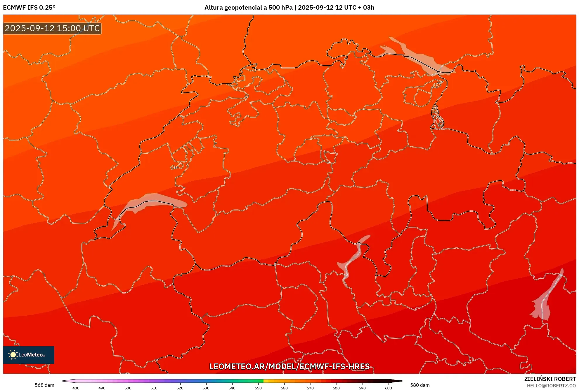 ECMWF IFS 0.25° model - Suiza, Altura geopotencial a 500 hPa ECMWF IFS 0.25° model - Suiza, Altura geopotencial a 500 hPa