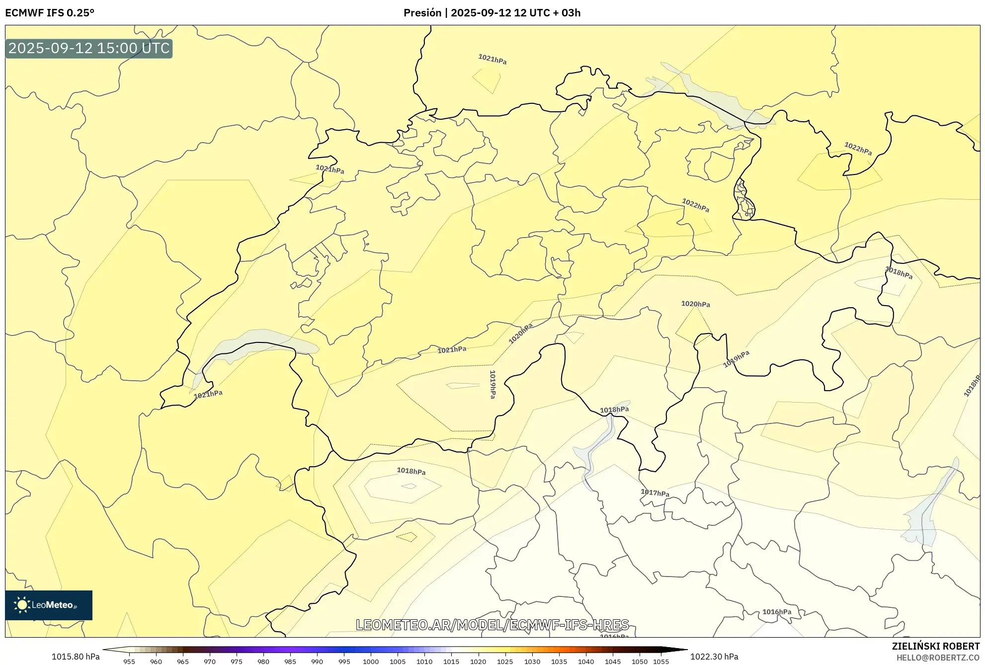 ECMWF IFS 0.25° model - Suiza, Presión