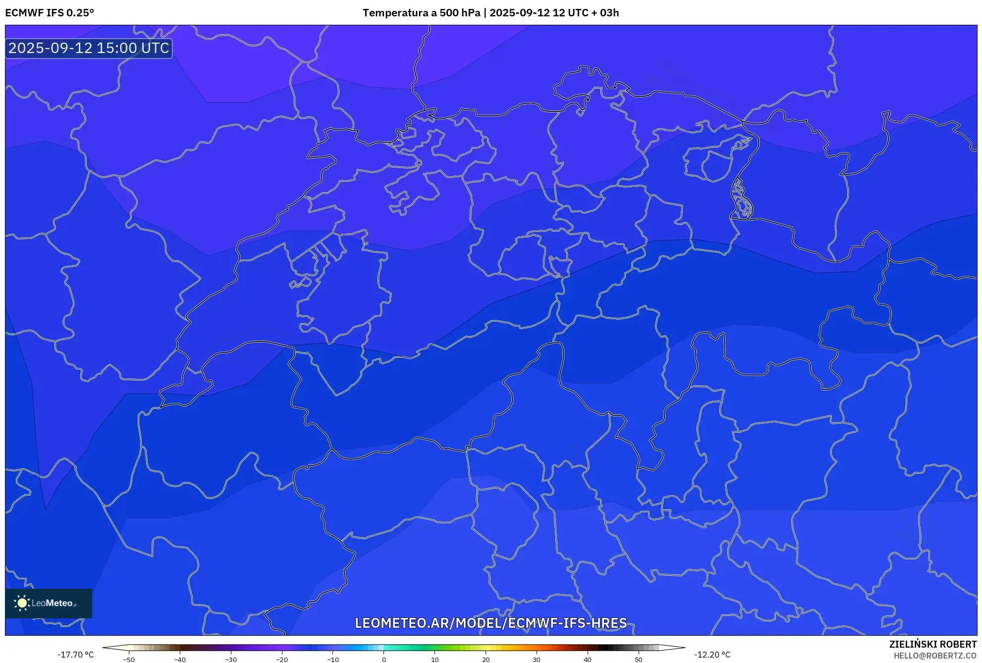 ECMWF IFS 0.25° model - Suiza, Temperatura a 500 hPa