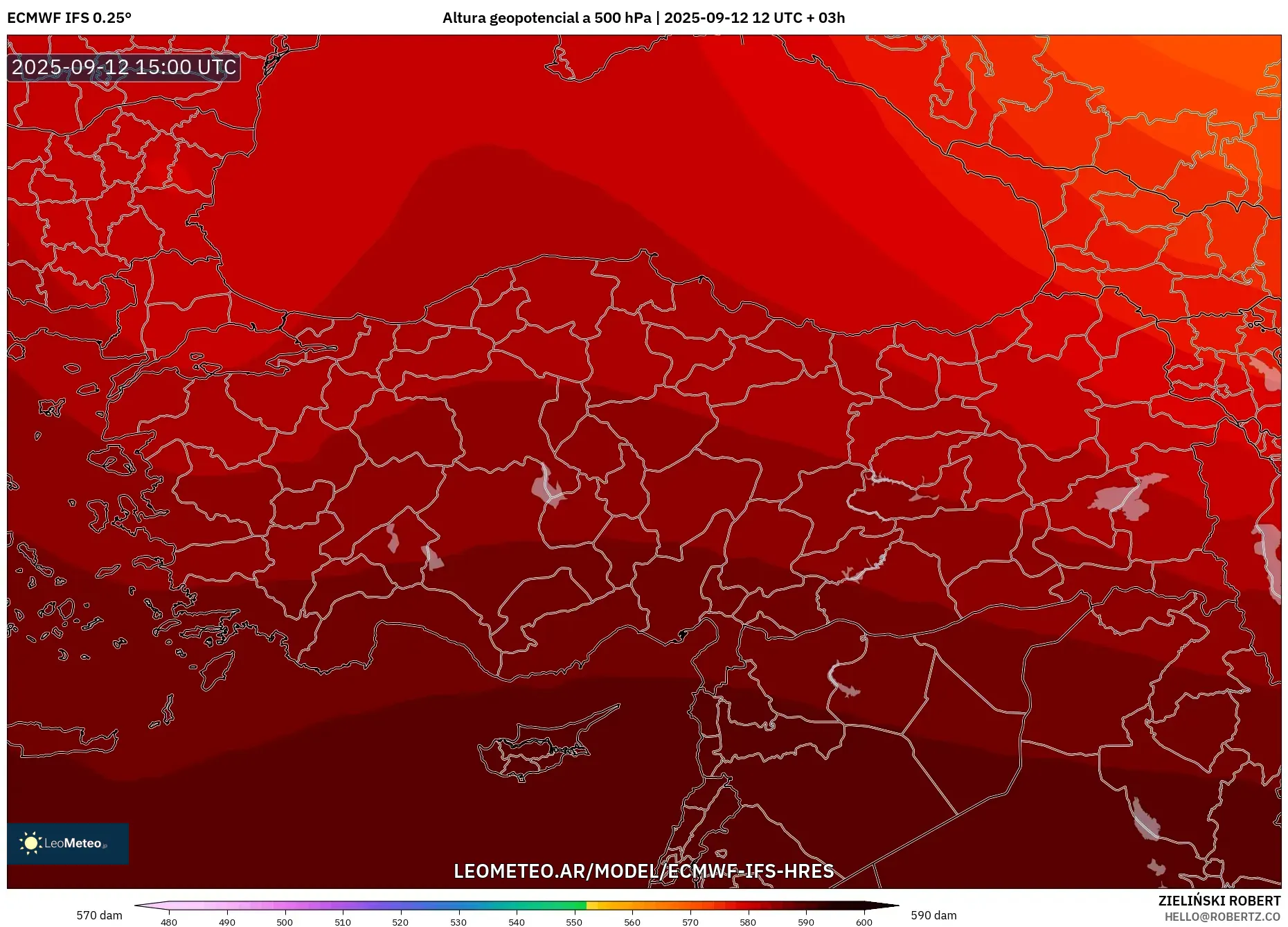 ECMWF IFS 0.25° model - Turquía, Altura geopotencial a 500 hPa ECMWF IFS 0.25° model - Turquía, Altura geopotencial a 500 hPa
